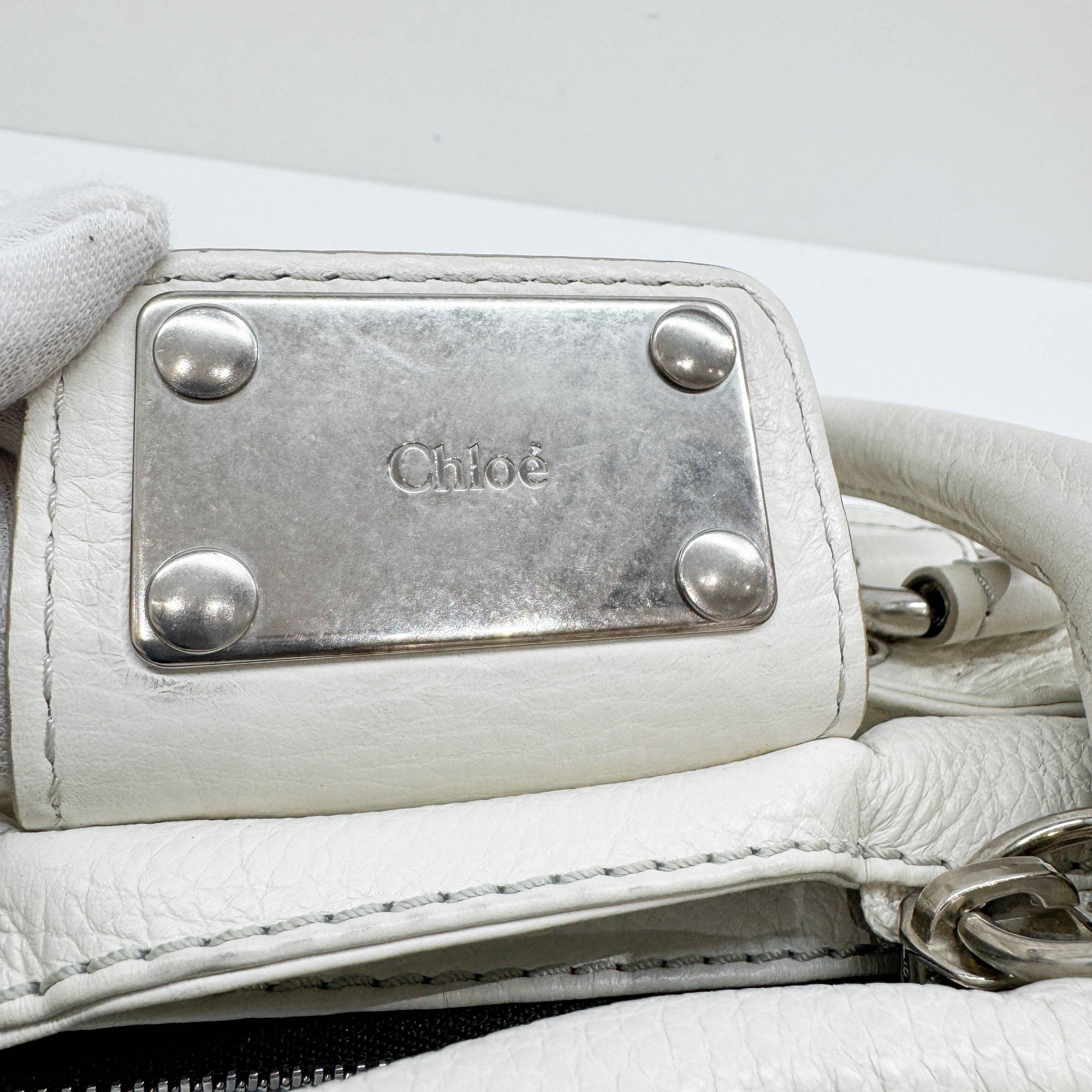 Paddington Silver Hardware White Leather Shoulder Bag