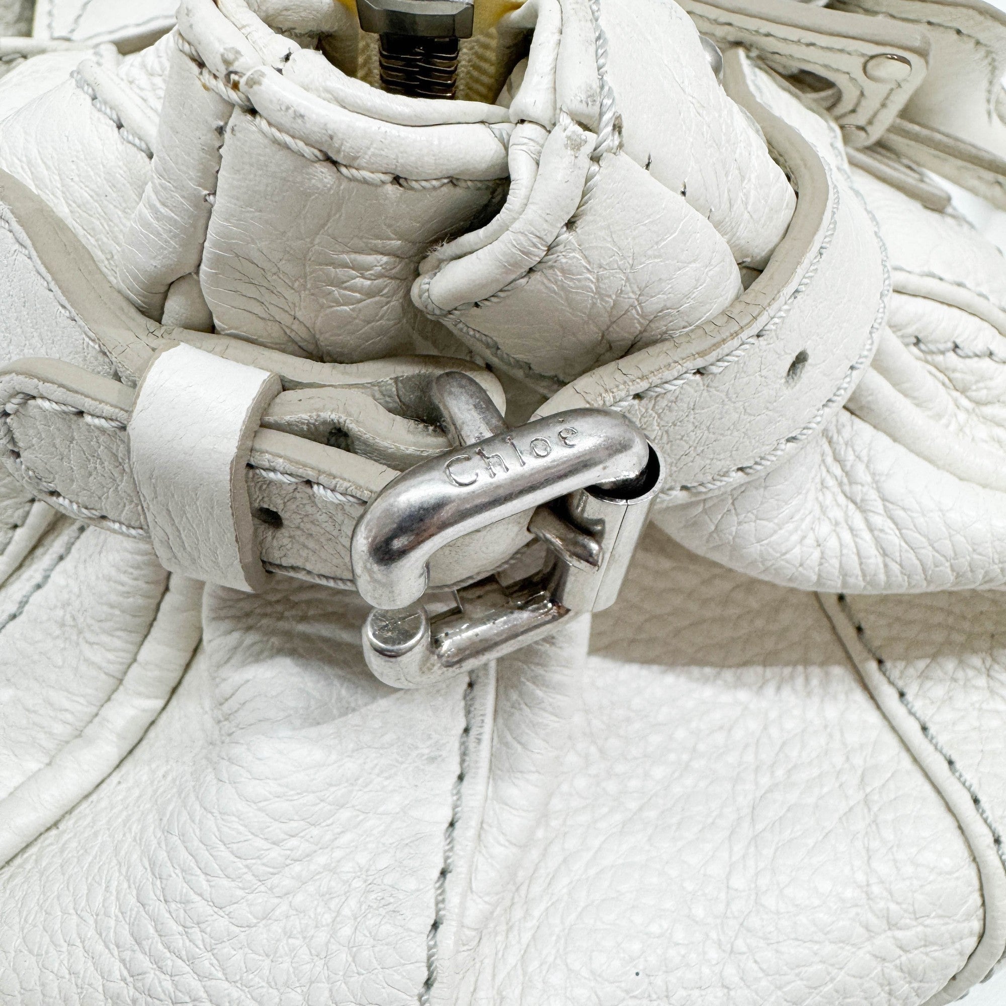 Paddington Silver Hardware White Leather Shoulder Bag