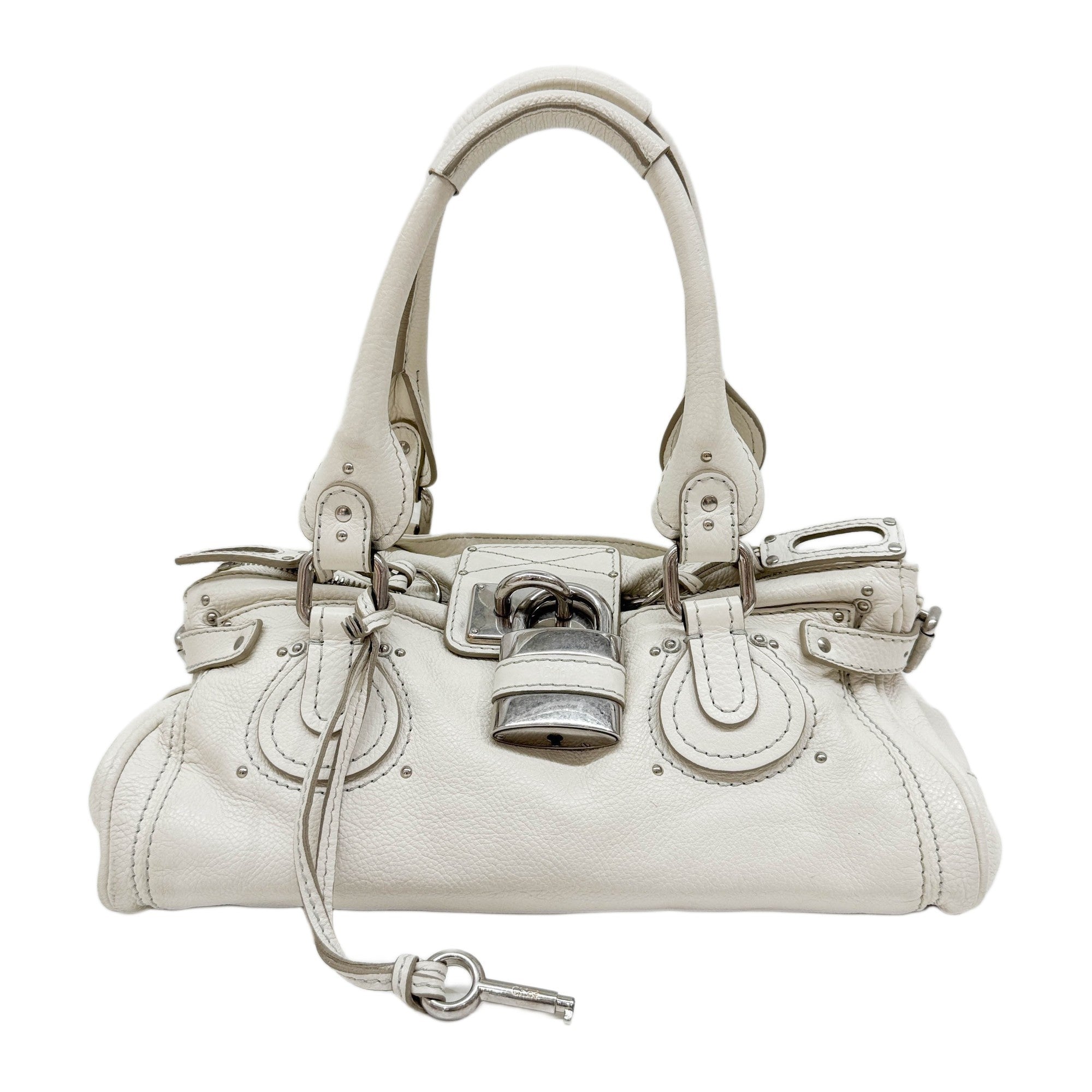 Paddington Silver Hardware White Leather Shoulder Bag