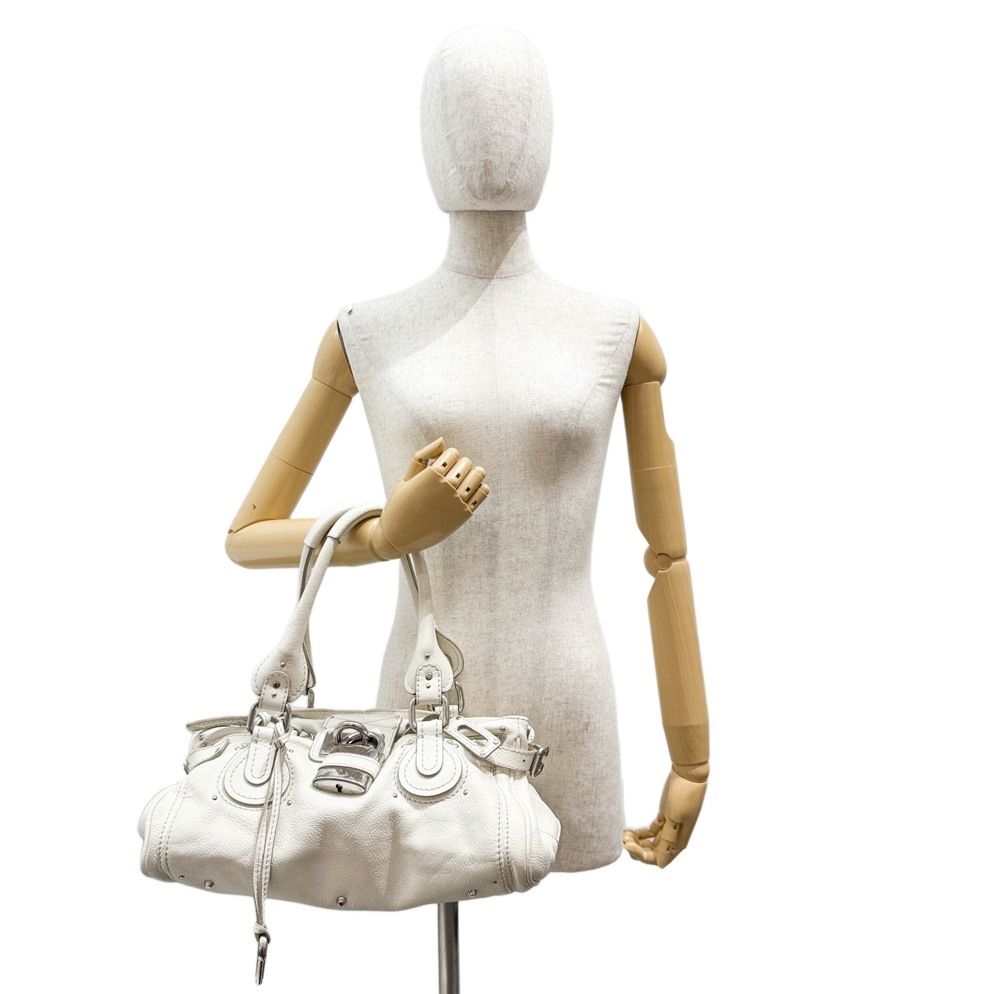 Paddington Silver Hardware White Leather Shoulder Bag
