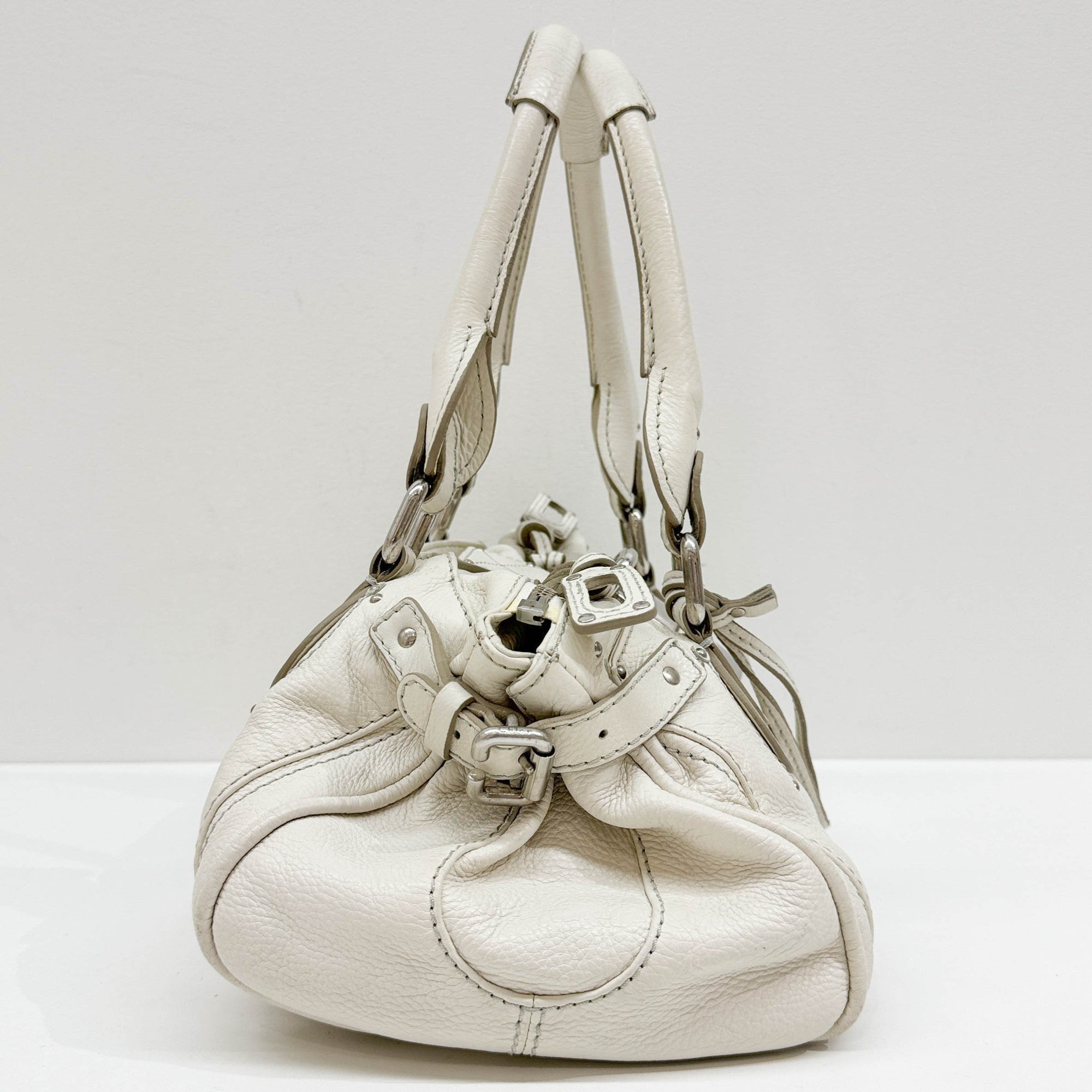 Paddington Silver Hardware White Leather Shoulder Bag