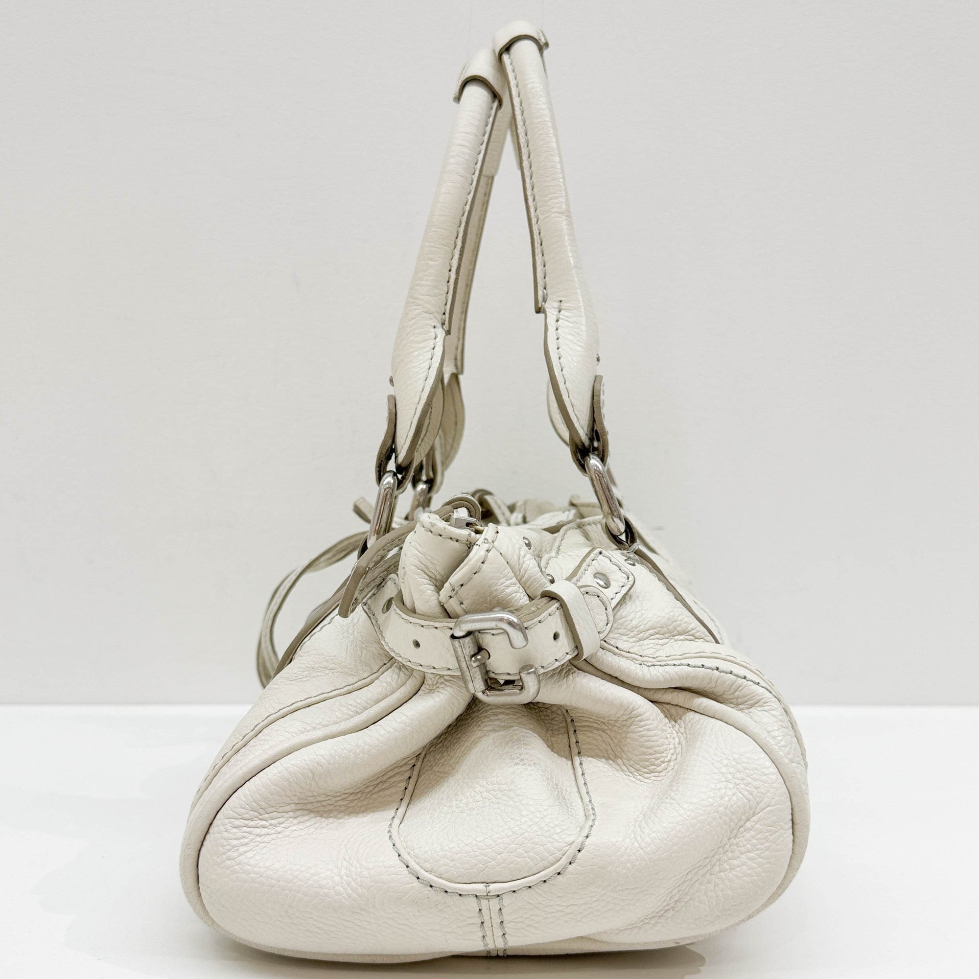 Paddington Silver Hardware White Leather Shoulder Bag