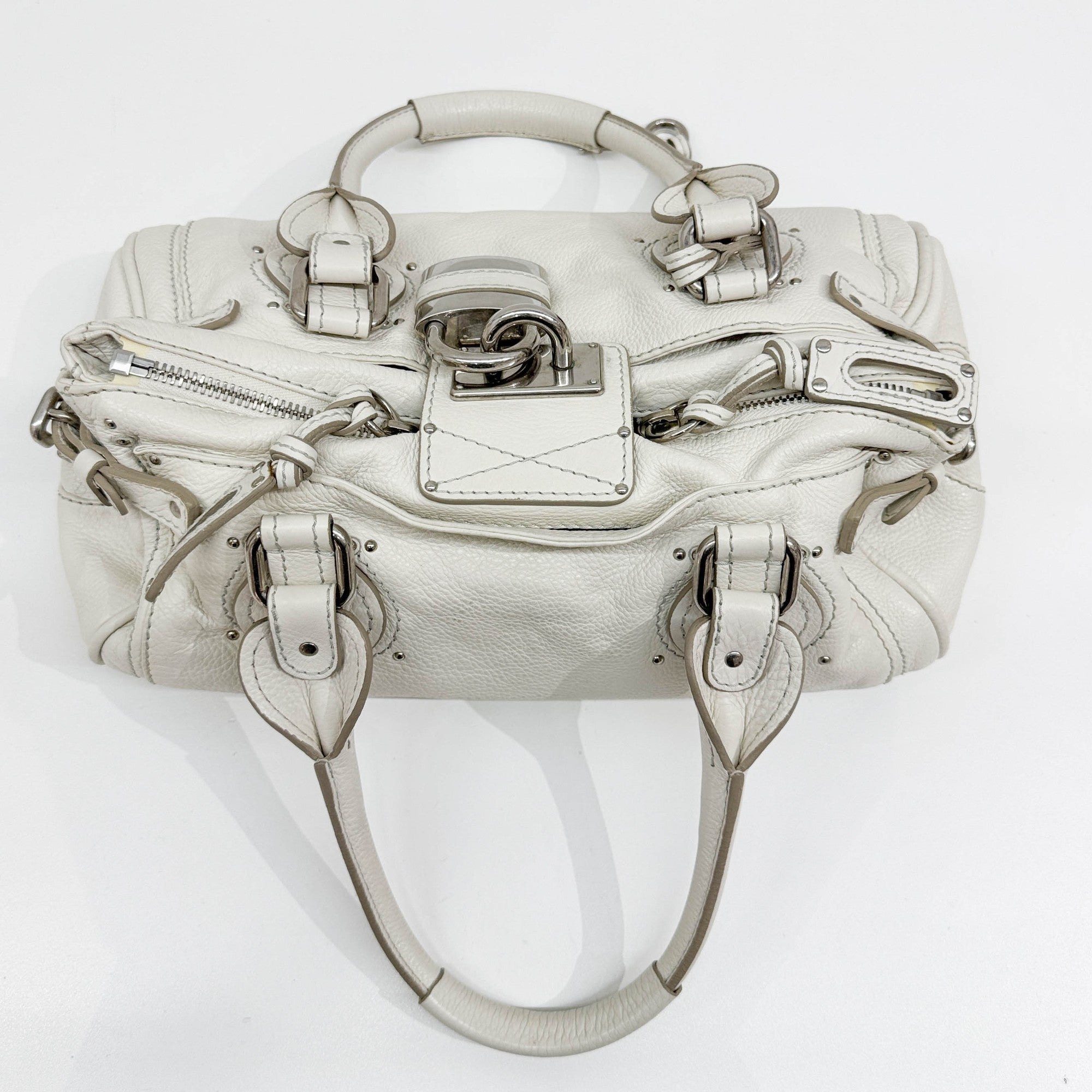 Paddington Silver Hardware White Leather Shoulder Bag