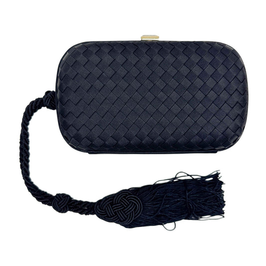 Intrecciato Black Satin Clutch Bag