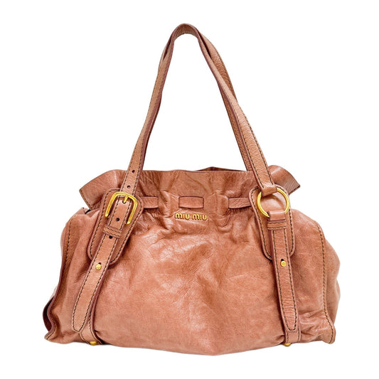 Vitello Lux Bow Rosybrown Leather Shoulder Bag