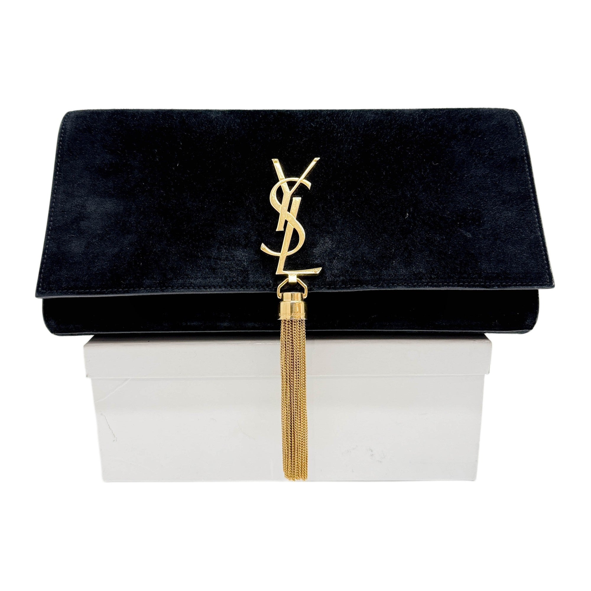 Cassandre Tassel Black Suede Clutch