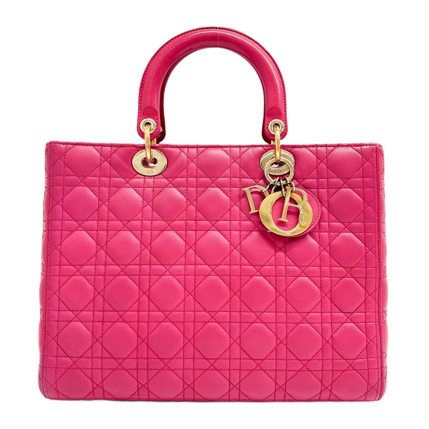 Medium Lady Dior Pink Cannage Leather Handle Bag