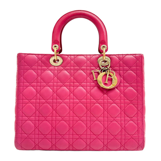 Medium Lady Dior Pink Cannage Leather Handle Bag