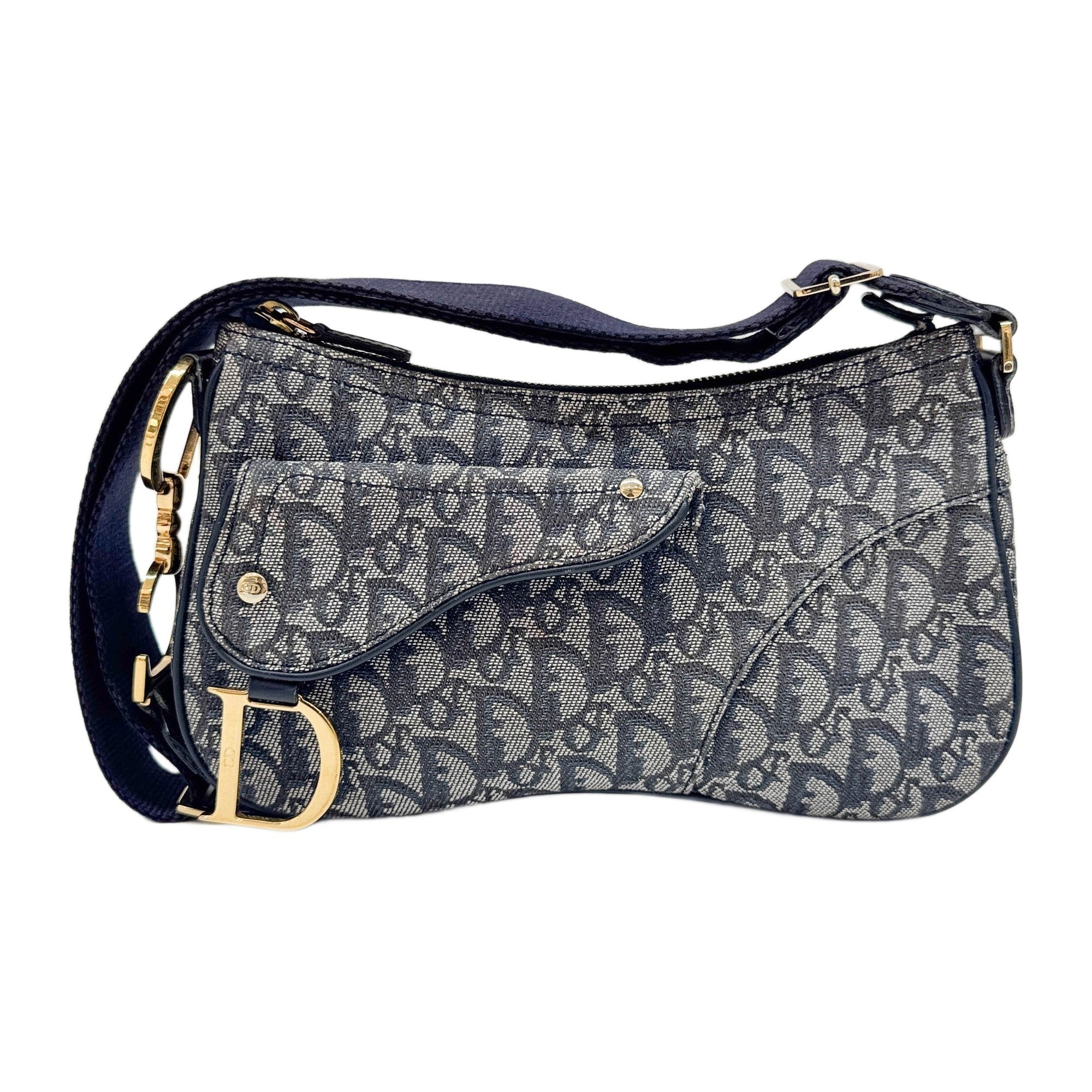 Double Saddle Pouch Blue Trotter Canvas Shoulder Bag