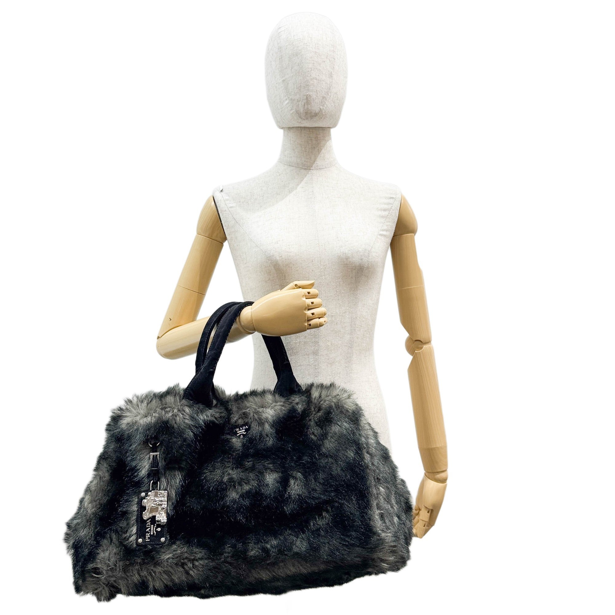 Canapa GM Black and Grey Eco-Fur Tote Bag