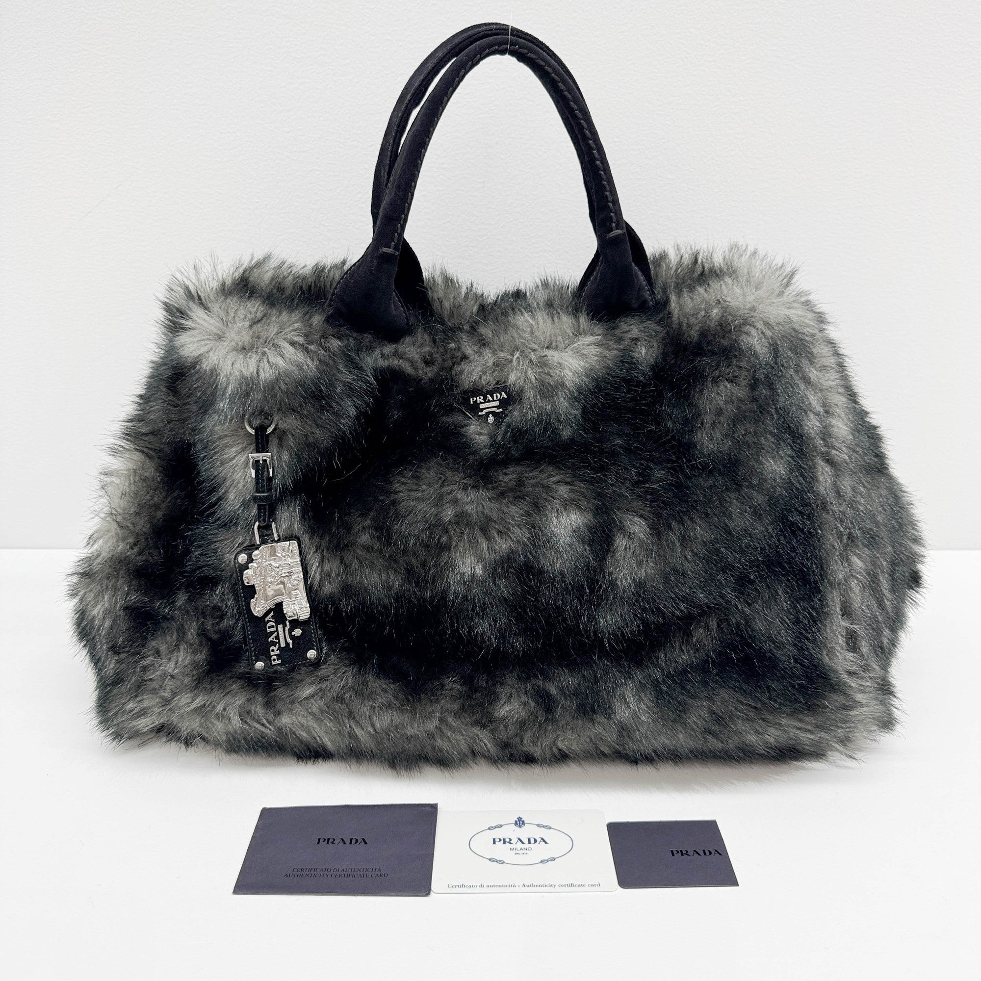 Canapa GM Black and Grey Eco-Fur Tote Bag