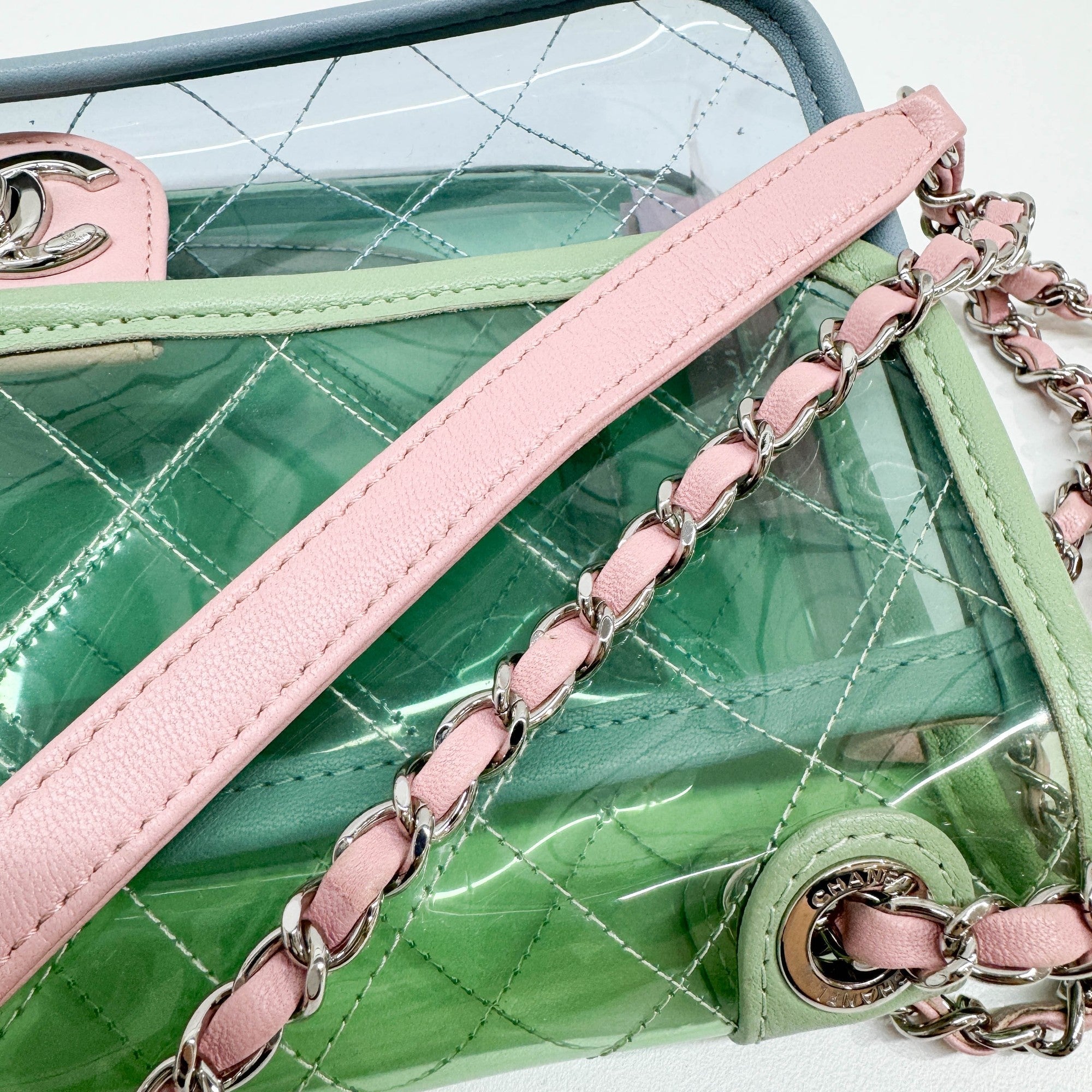 Classic Flap Pink Chain Clear Green Plastic Shoulder Bag