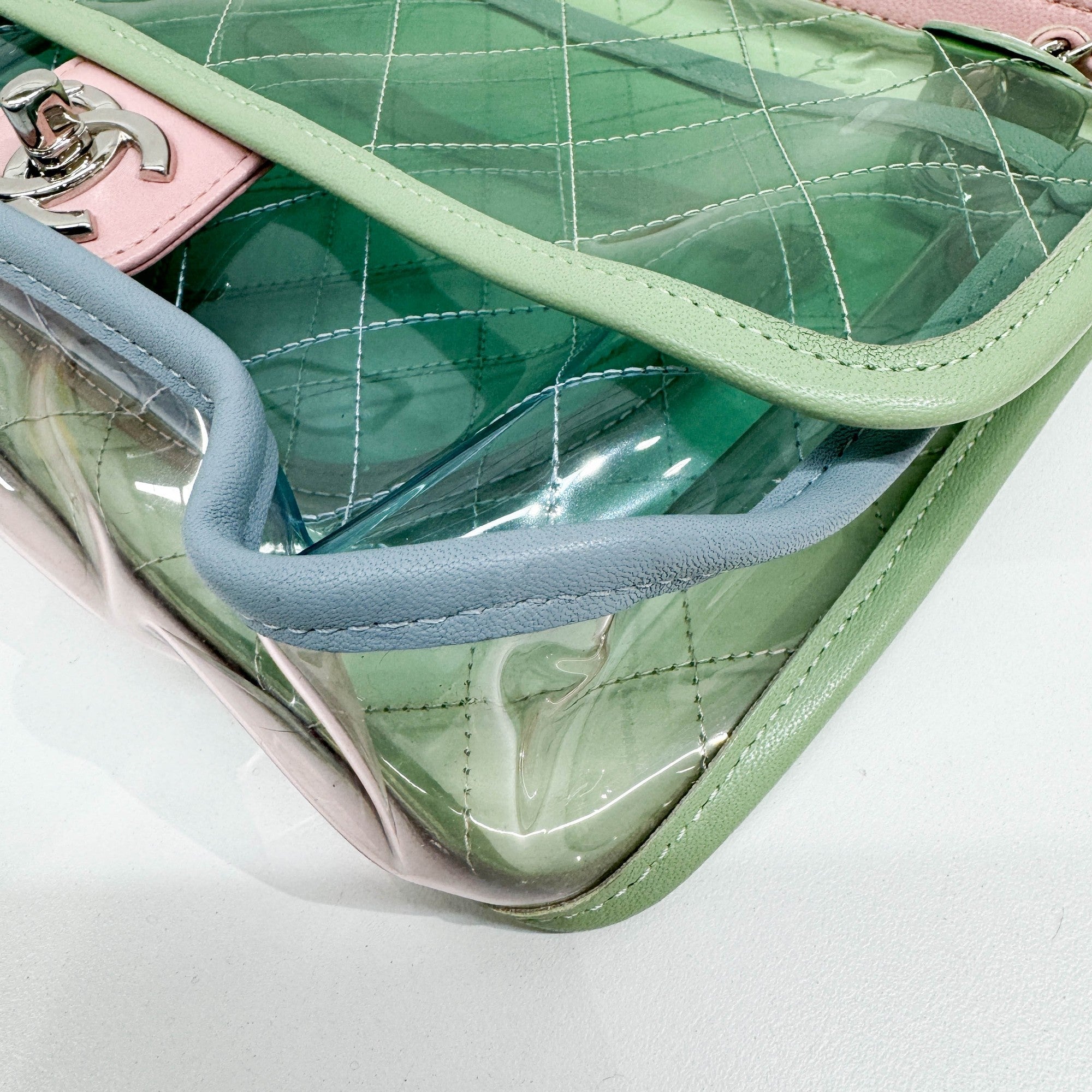 Classic Flap Pink Chain Clear Green Plastic Shoulder Bag