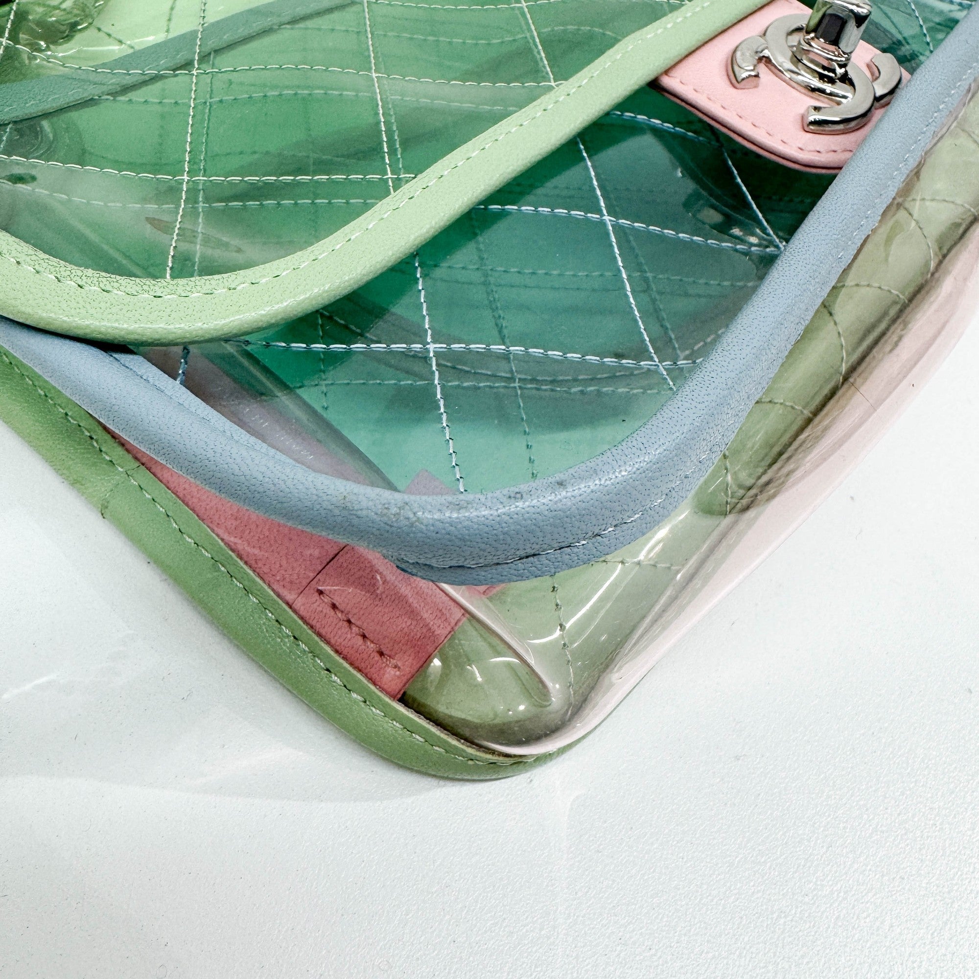 Classic Flap Pink Chain Clear Green Plastic Shoulder Bag