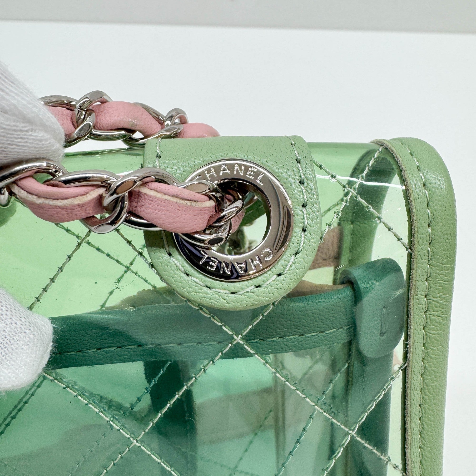 Classic Flap Pink Chain Clear Green Plastic Shoulder Bag