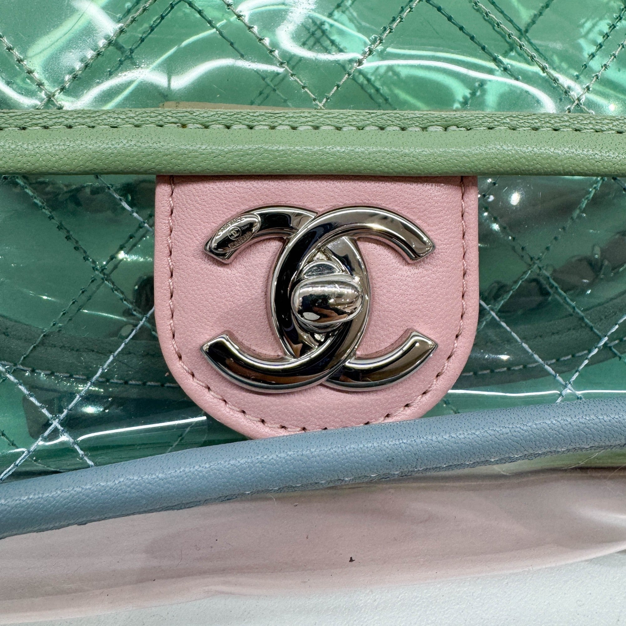 Classic Flap Pink Chain Clear Green Plastic Shoulder Bag