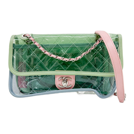 Classic Flap Pink Chain Clear Green Plastic Shoulder Bag