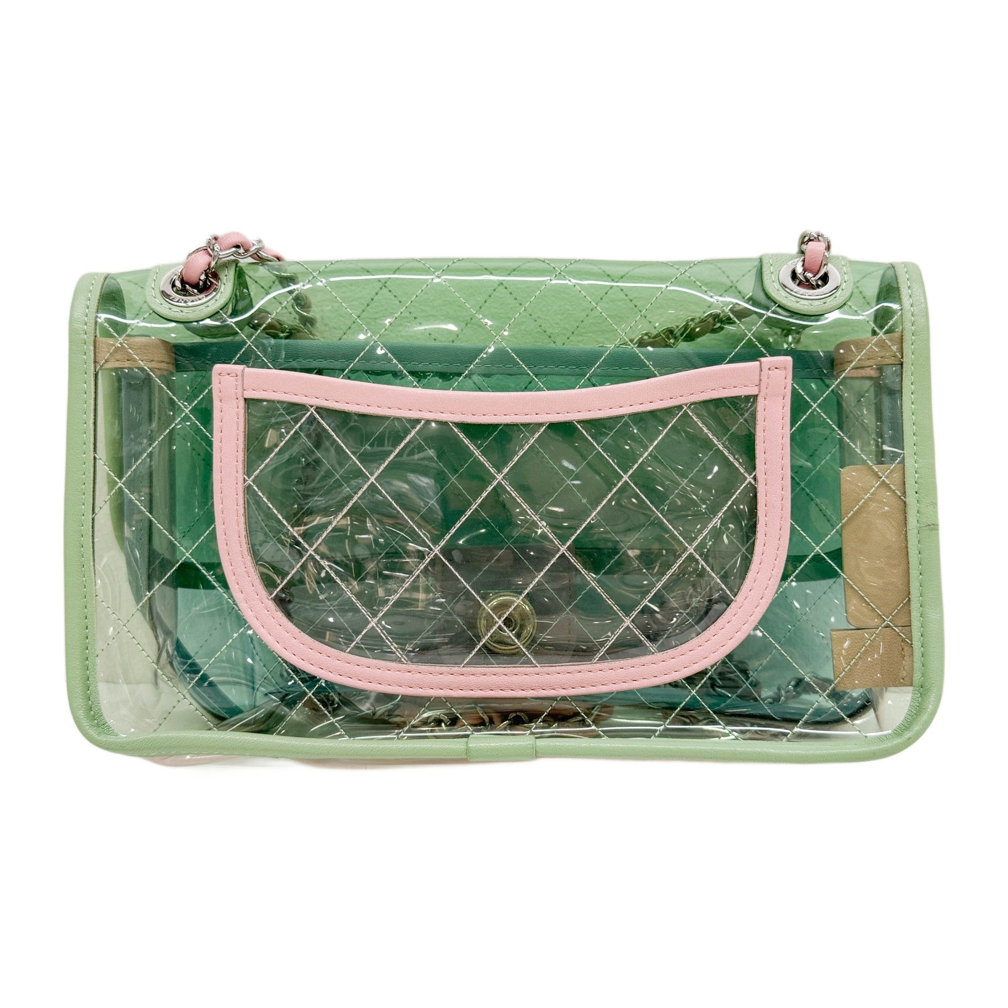 Classic Flap Pink Chain Clear Green Plastic Shoulder Bag