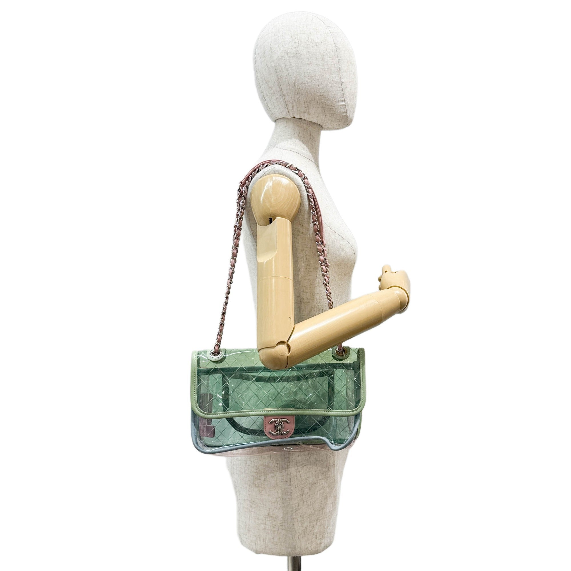 Classic Flap Pink Chain Clear Green Plastic Shoulder Bag