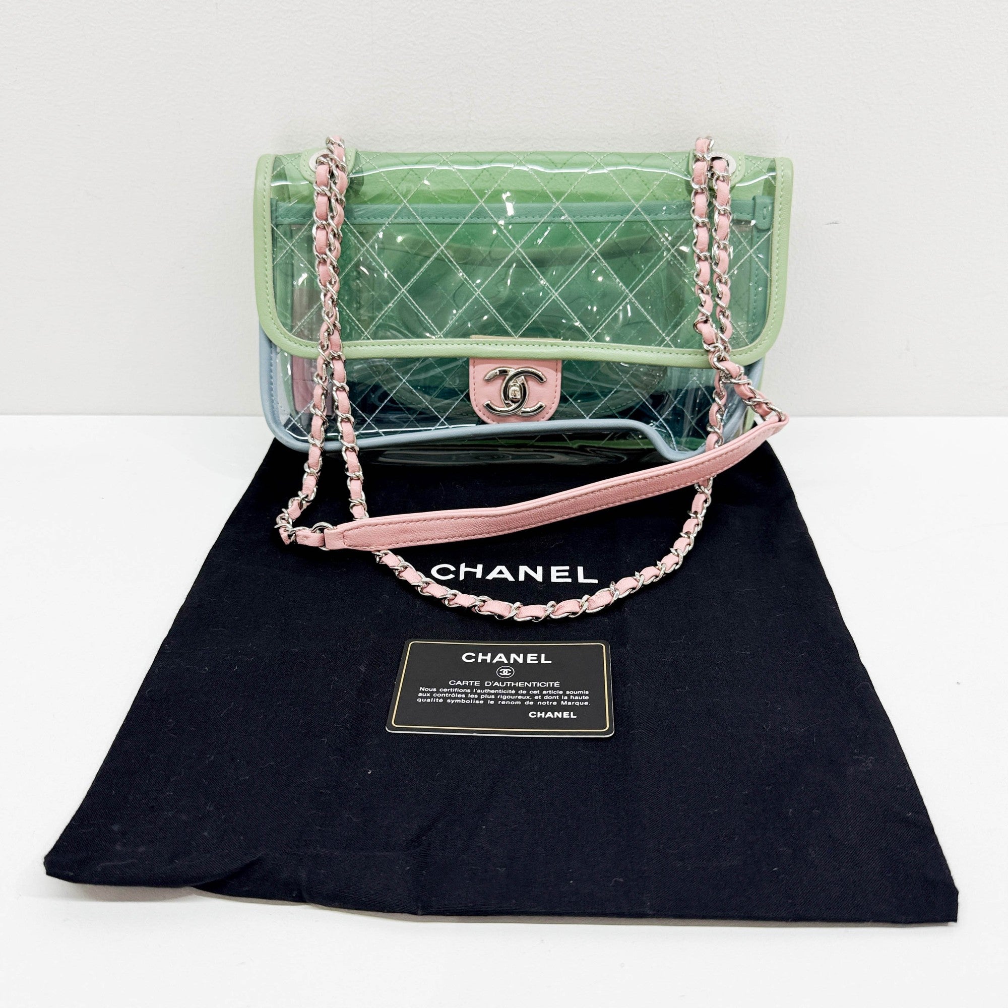 Classic Flap Pink Chain Clear Green Plastic Shoulder Bag
