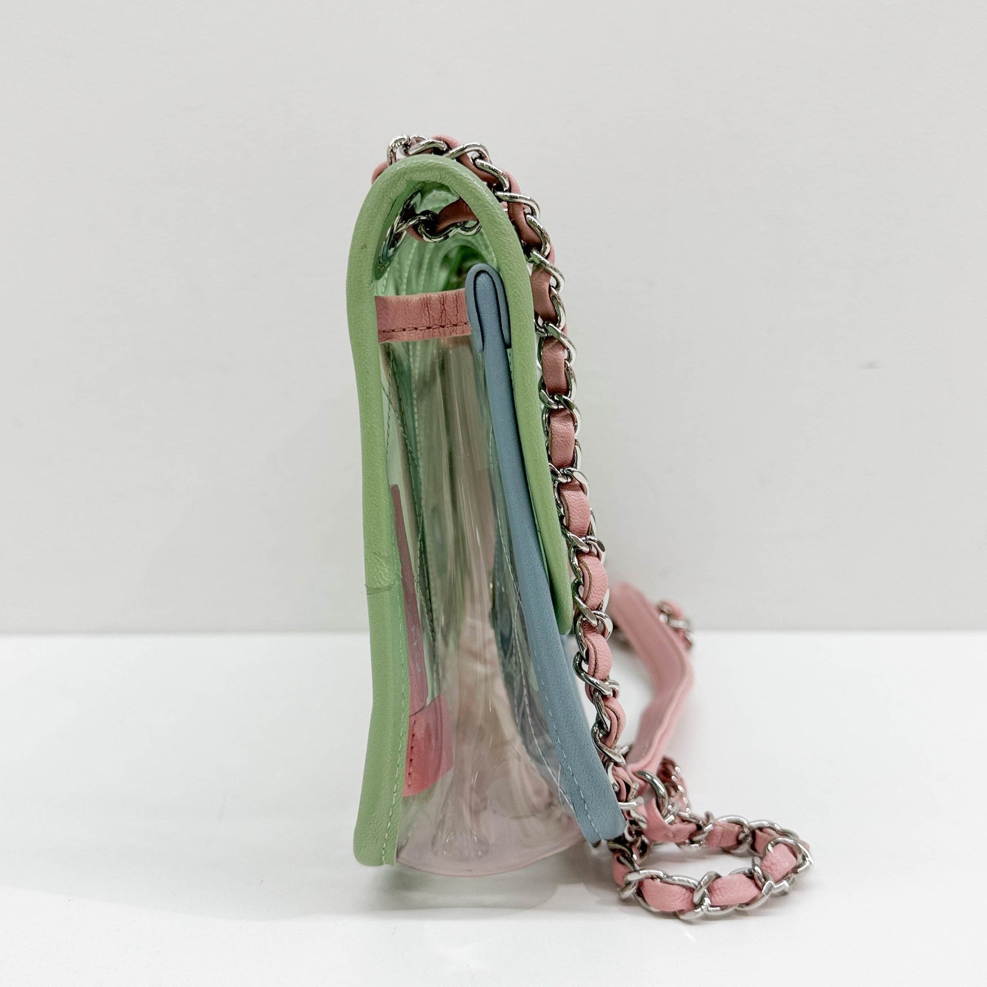 Classic Flap Pink Chain Clear Green Plastic Shoulder Bag