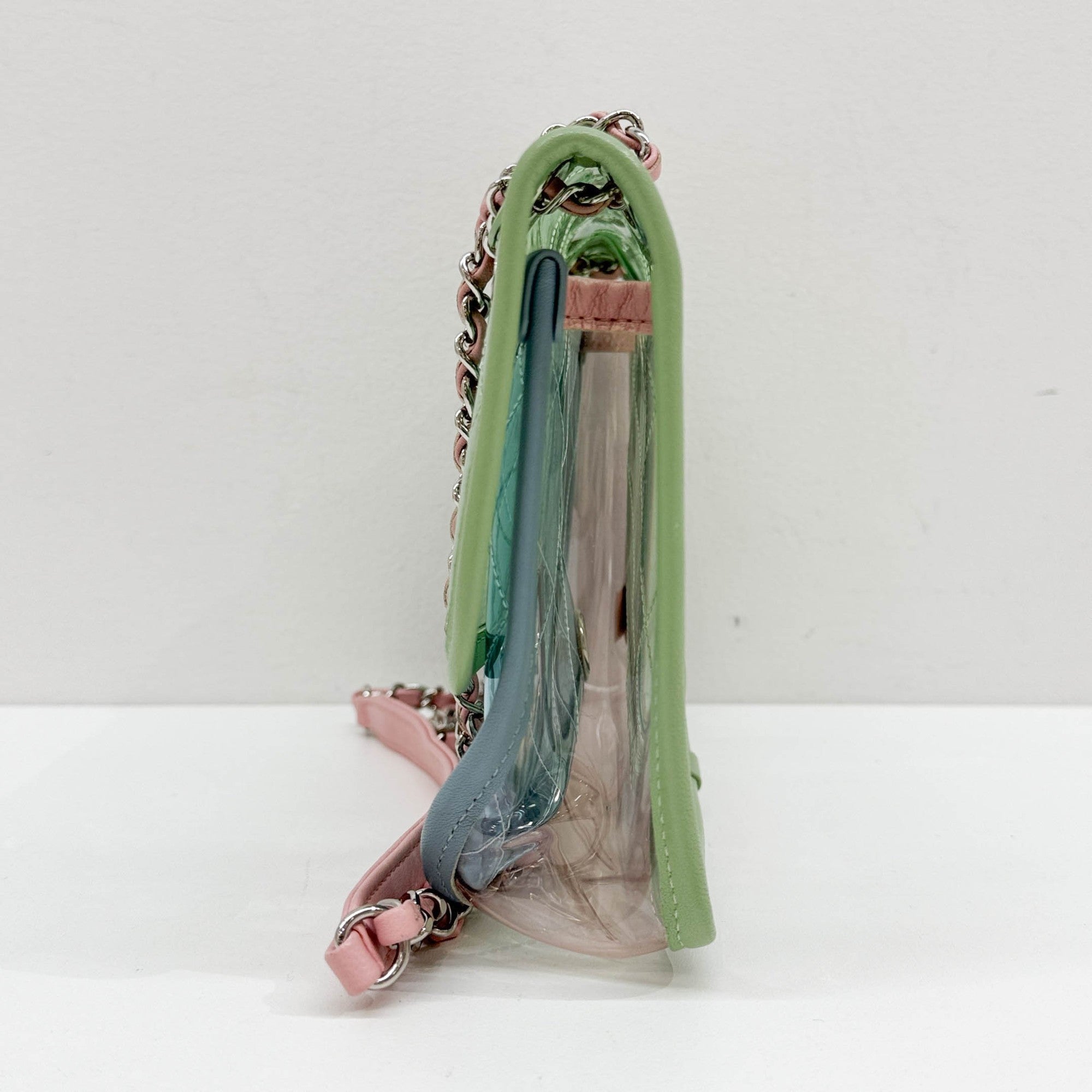 Classic Flap Pink Chain Clear Green Plastic Shoulder Bag