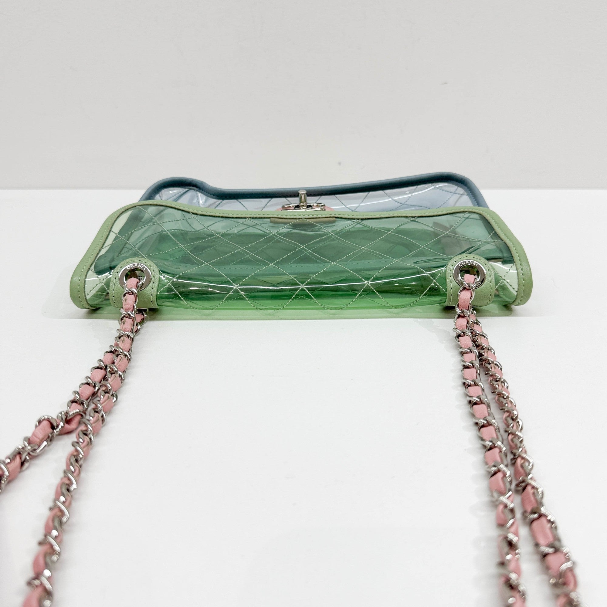 Classic Flap Pink Chain Clear Green Plastic Shoulder Bag