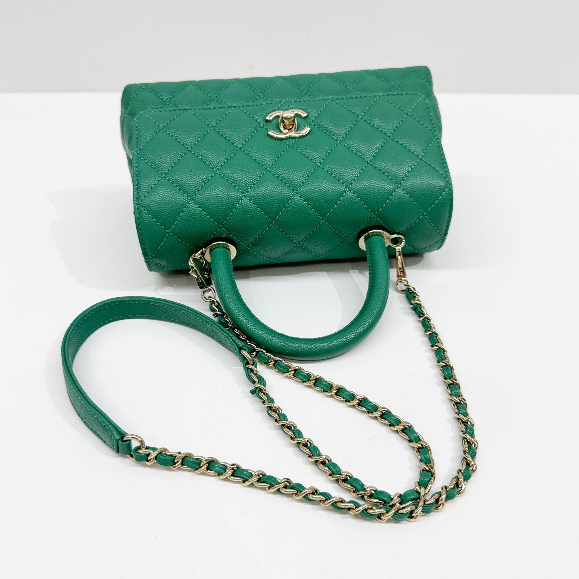 Coco Top Handle 2021-2026 Green Leather Two Way Bag