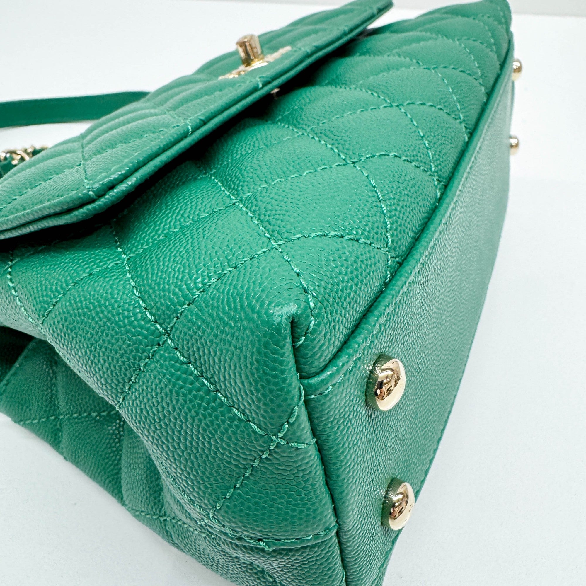 Coco Top Handle 2021-2026 Green Leather Two Way Bag