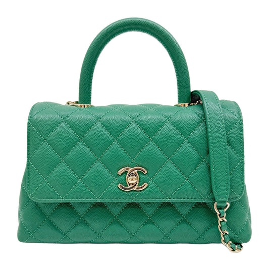 Coco Top Handle 2021-2026 Green Leather Two Way Bag