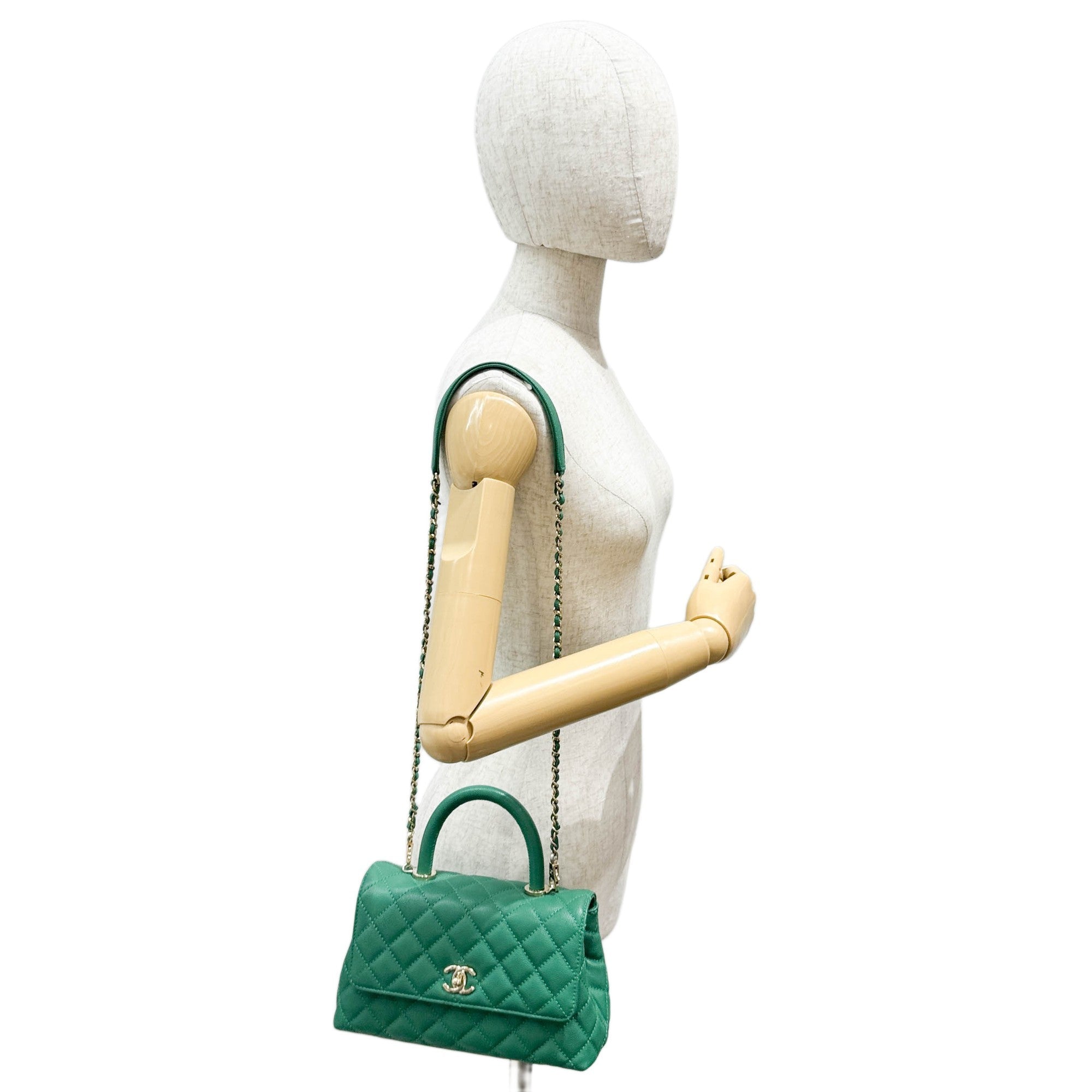 Coco Top Handle 2021-2026 Green Leather Two Way Bag