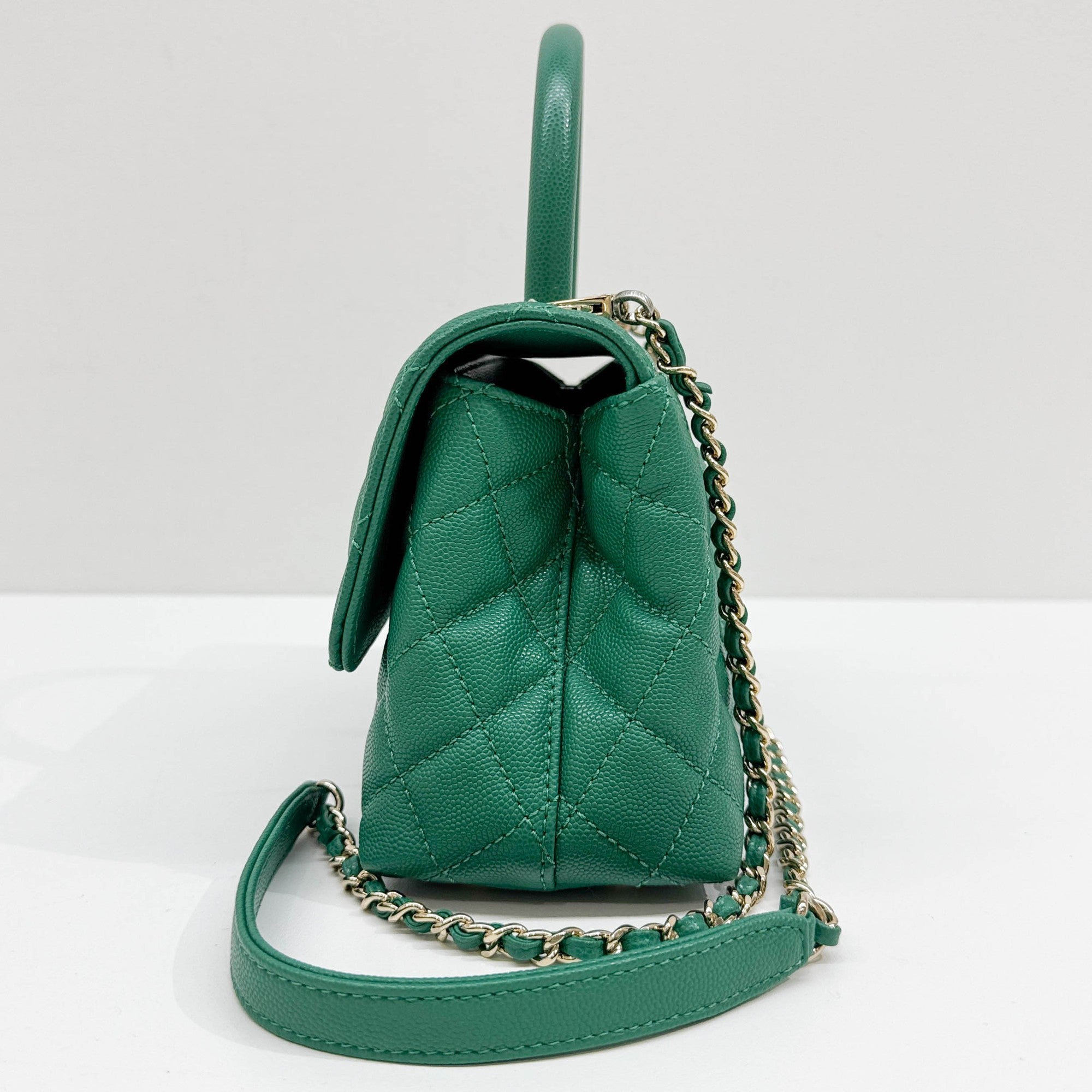 Coco Top Handle 2021-2026 Green Leather Two Way Bag