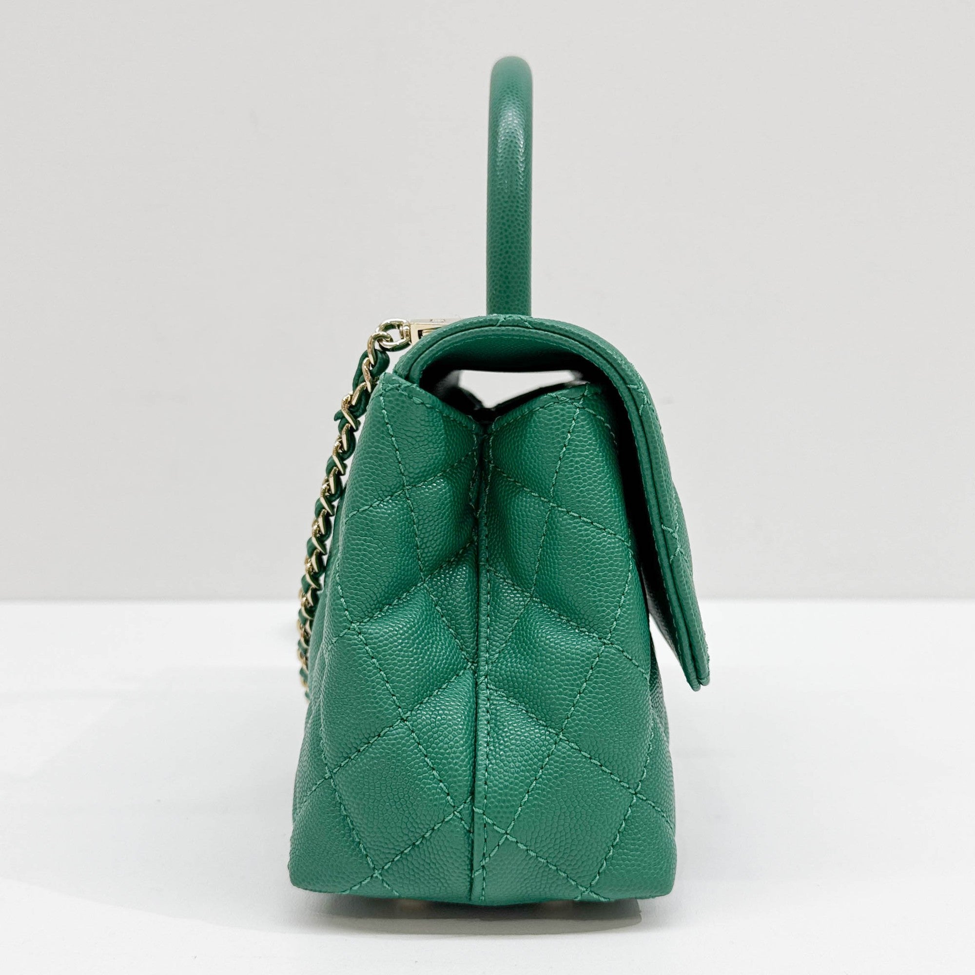 Coco Top Handle 2021-2026 Green Leather Two Way Bag