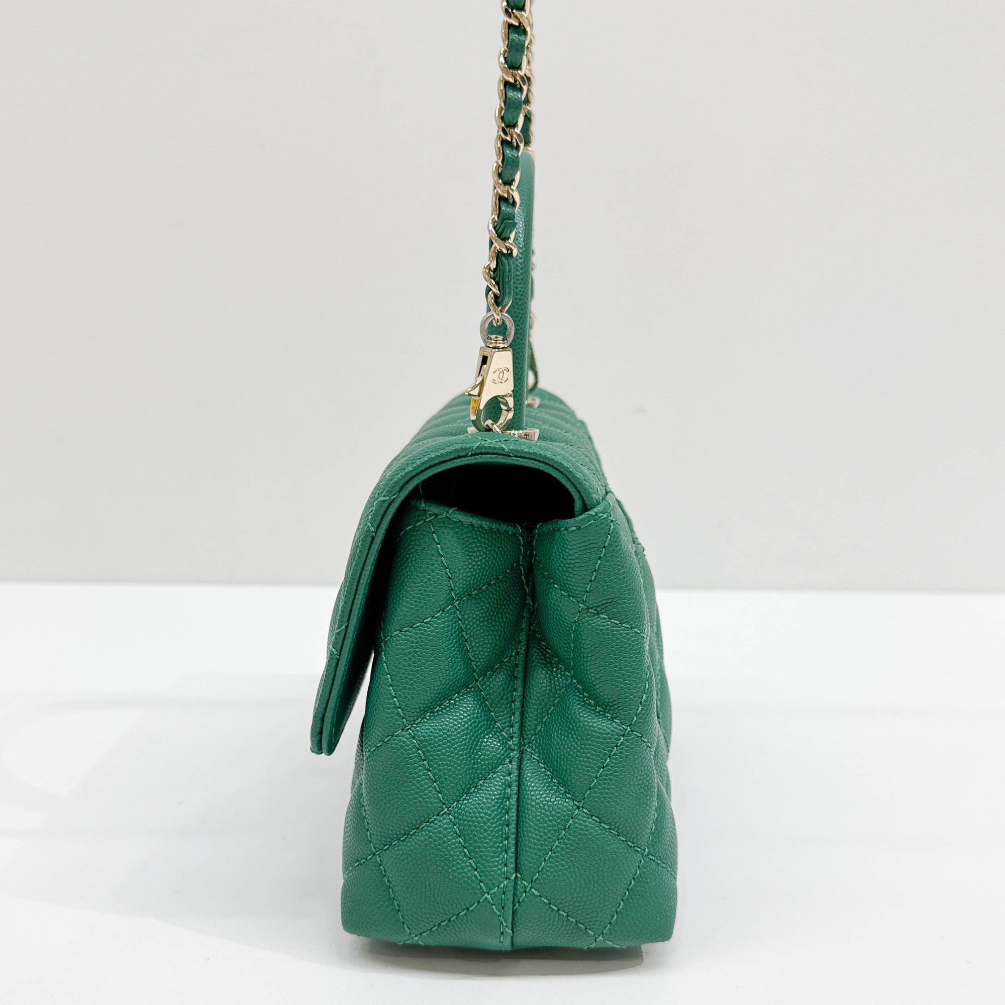 Coco Top Handle 2021-2026 Green Leather Two Way Bag