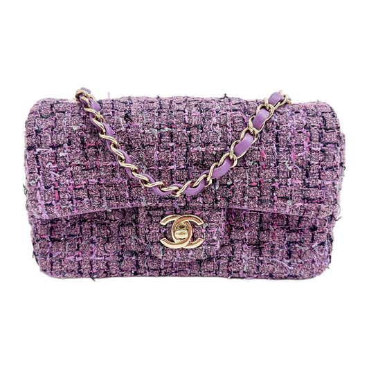 Mini Classic Flap 2021-2026 Matelasse Purple Tweed Shoulder Bag