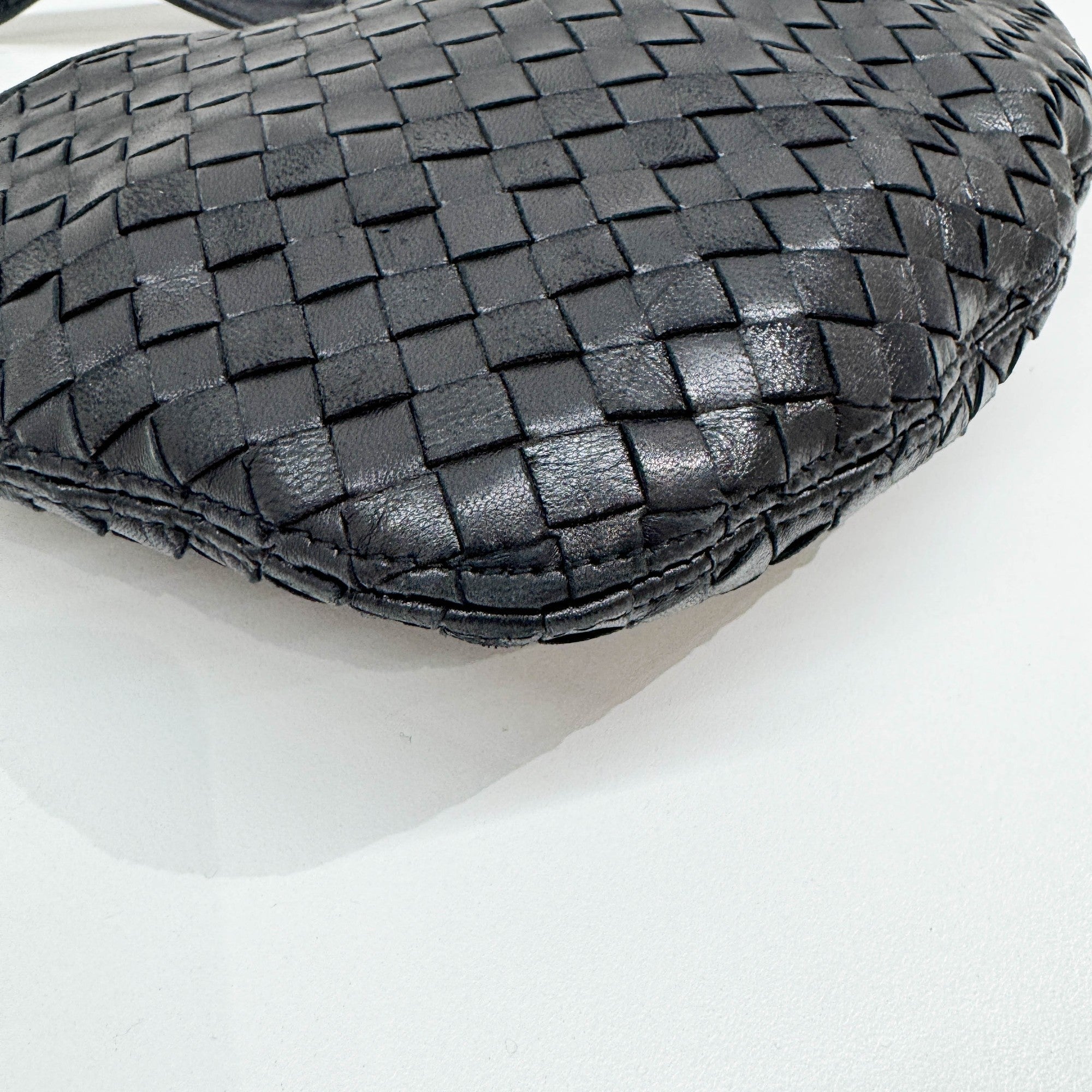 Intrecciato Black Leather Shoulder Bag