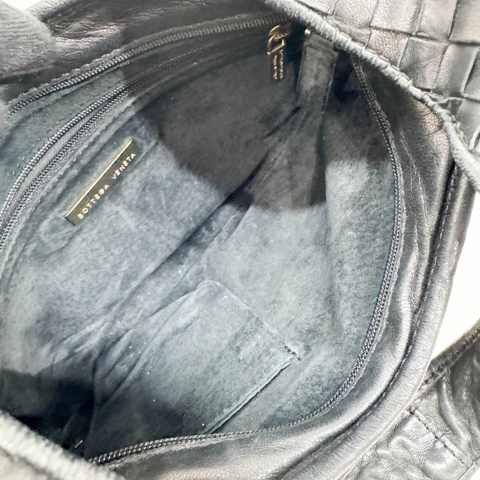 Intrecciato Black Leather Shoulder Bag