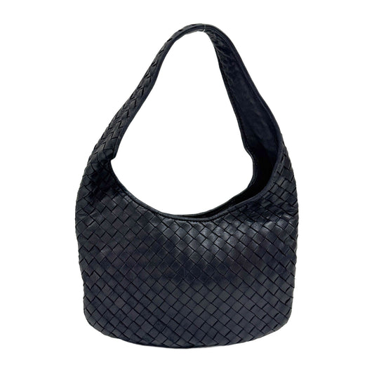 Intrecciato Black Leather Shoulder Bag