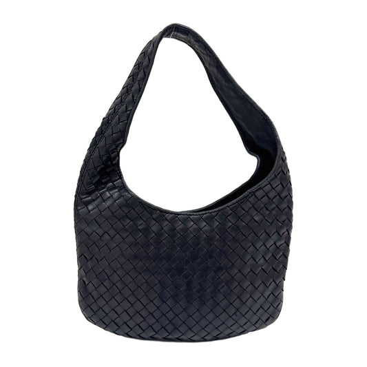 Intrecciato Black Leather Shoulder Bag