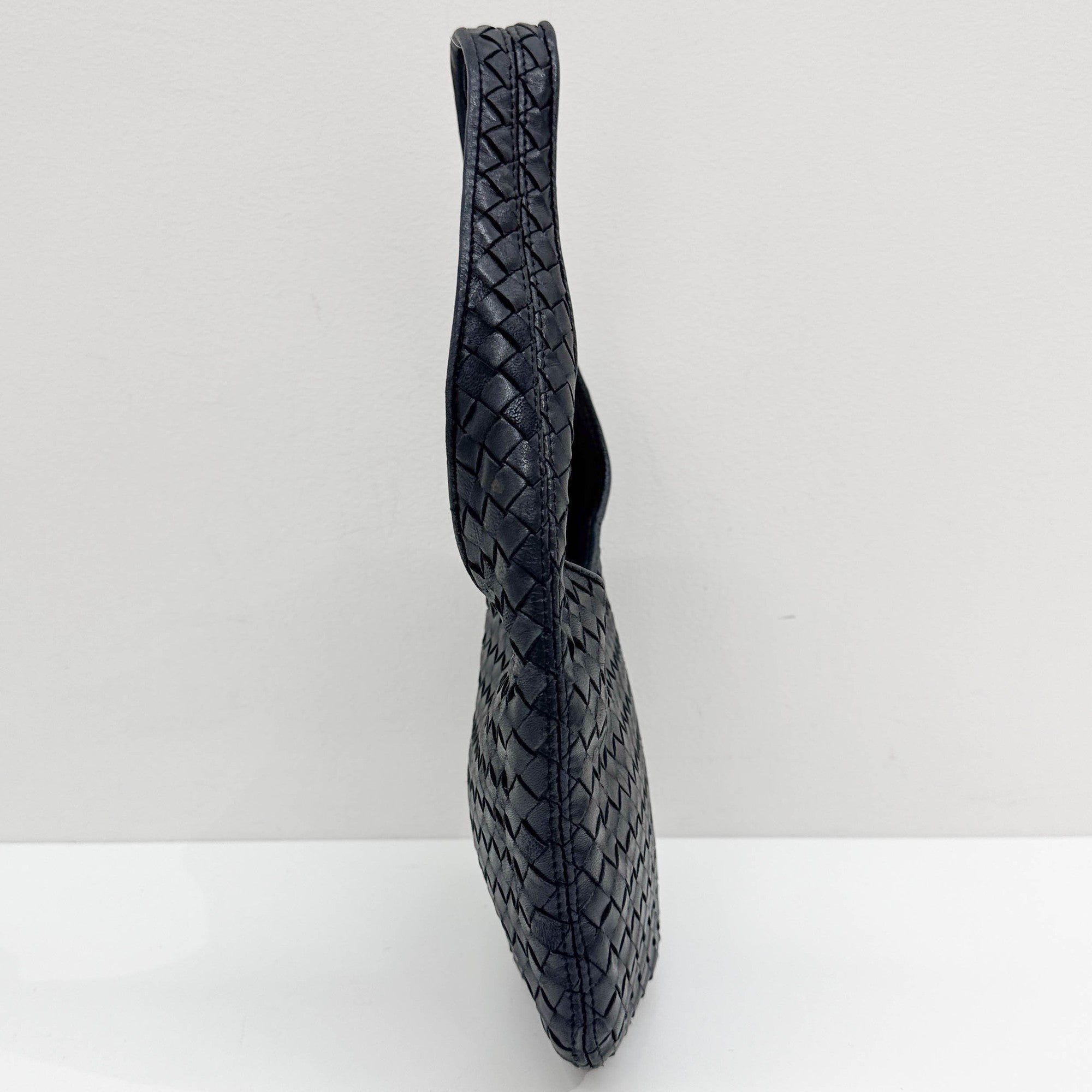 Intrecciato Black Leather Shoulder Bag