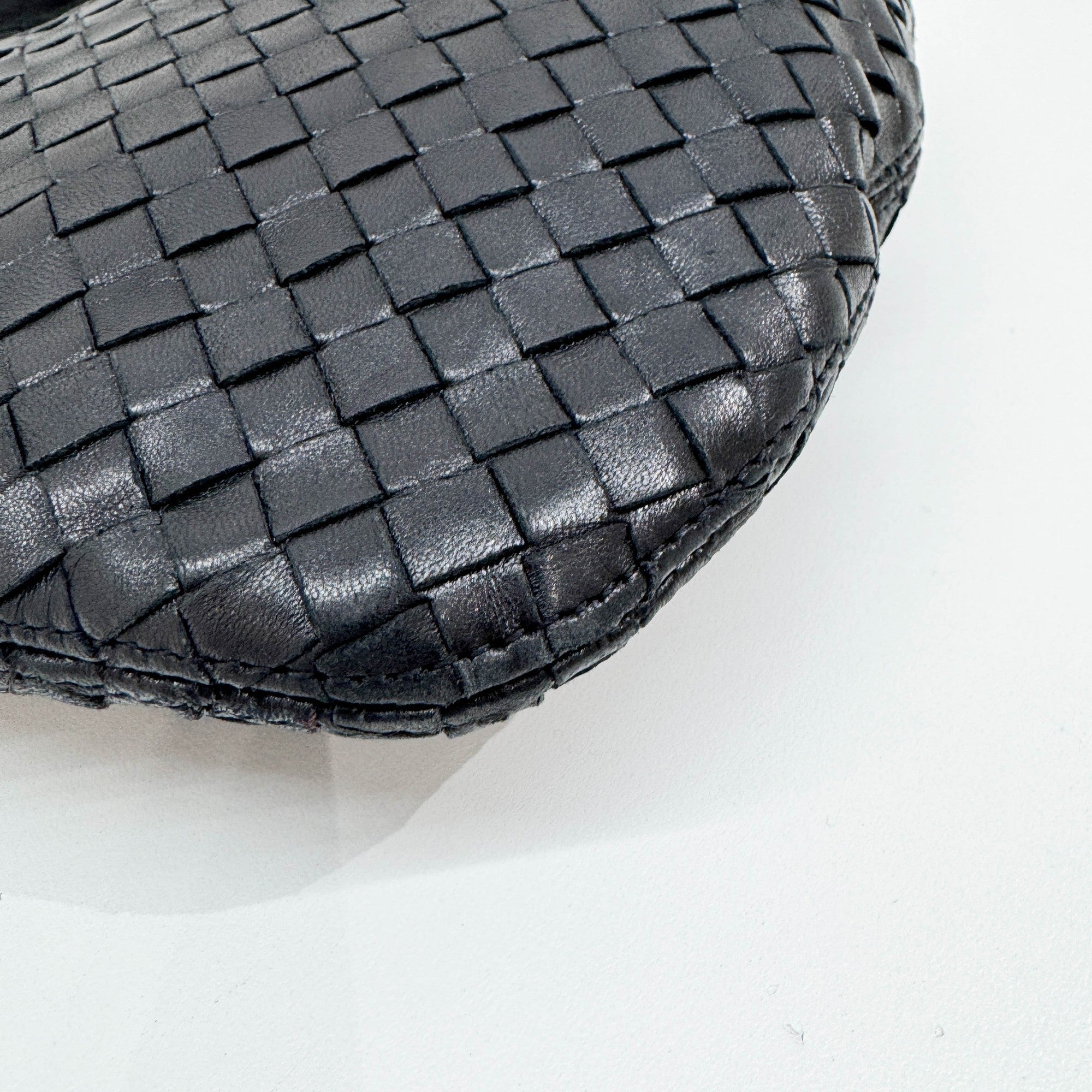 Intrecciato Black Leather Shoulder Bag