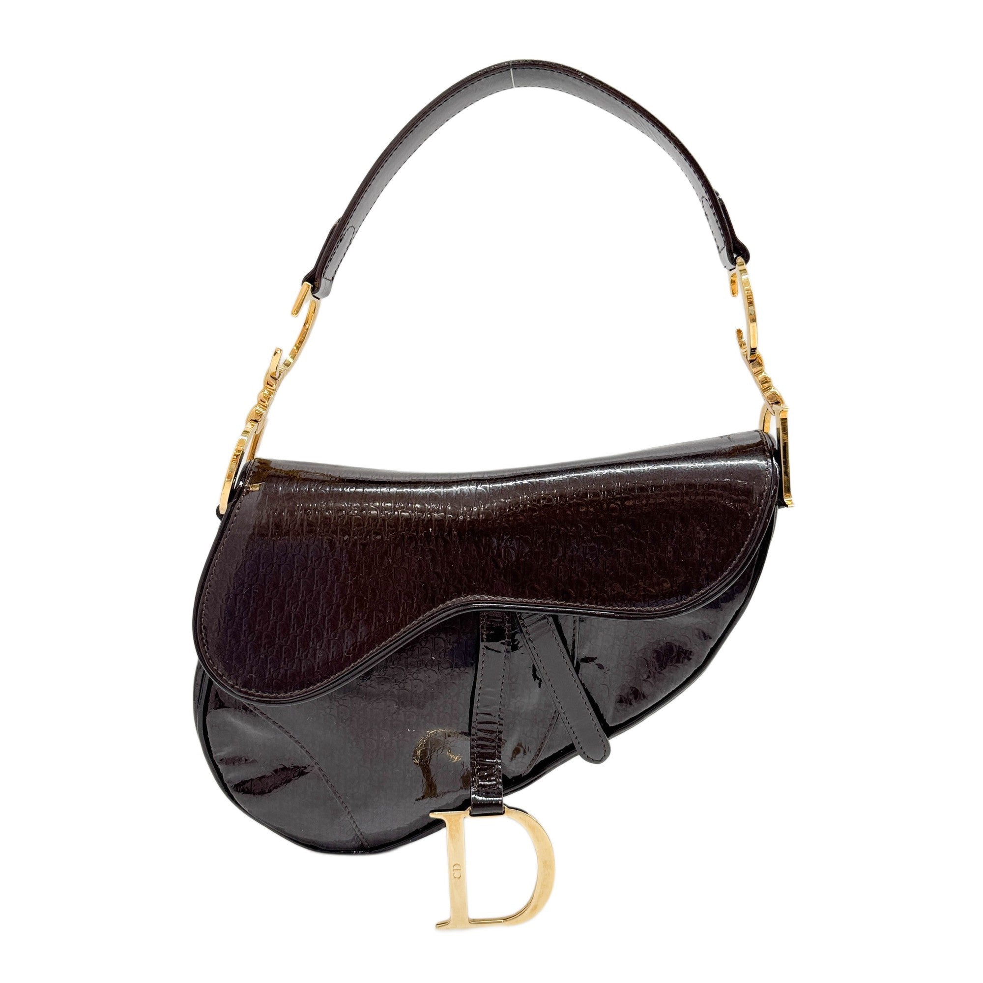 Saddle Brown Trotter Patent Leather Shoulder Bag