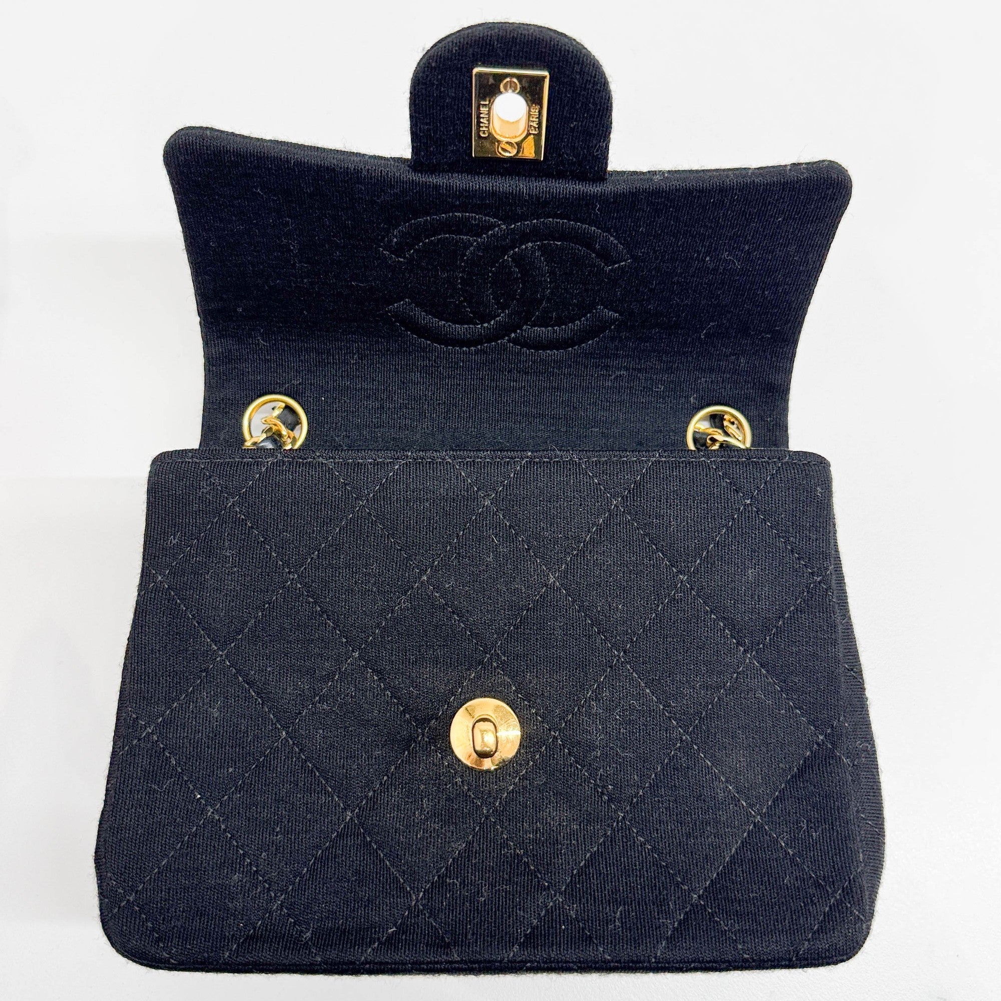 Mini Square Classic Flap 1986 Matelasse Black Cotton Shoulder Bag