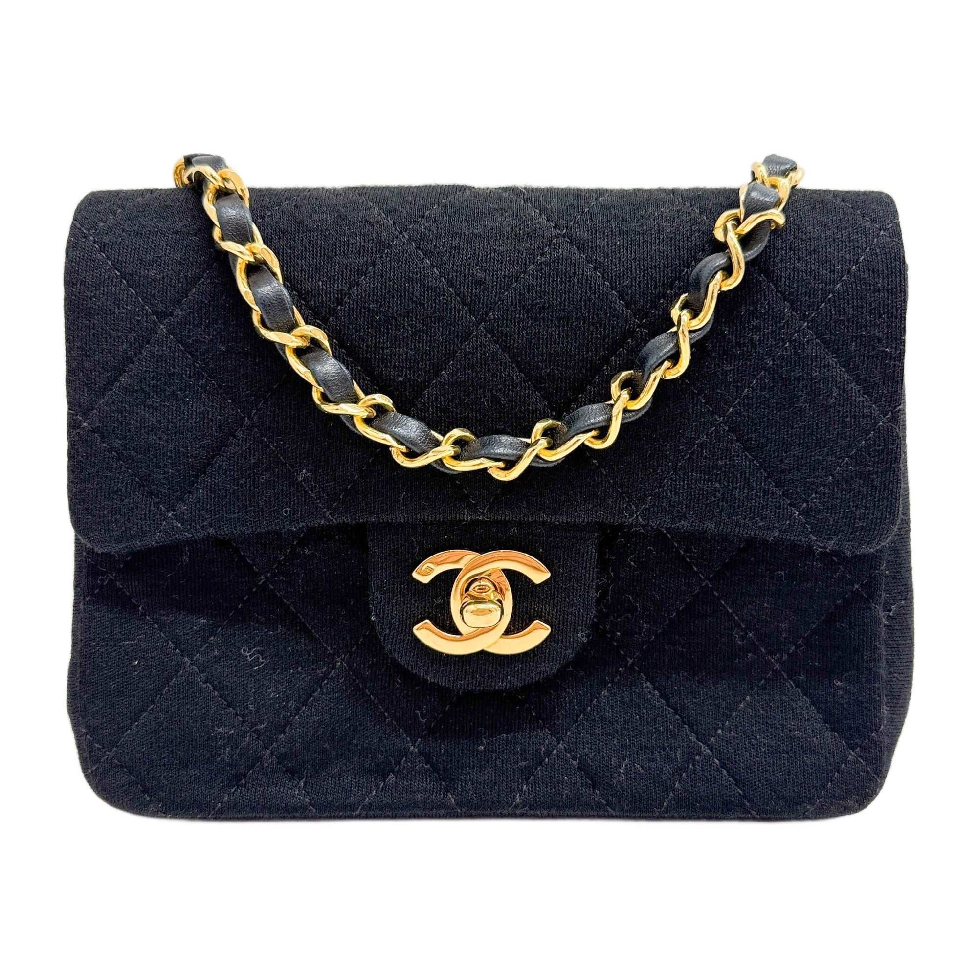 Mini Square Classic Flap 1986 Matelasse Black Cotton Shoulder Bag