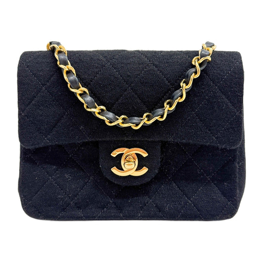 Mini Square Classic Flap 1986 Matelasse Black Cotton Shoulder Bag