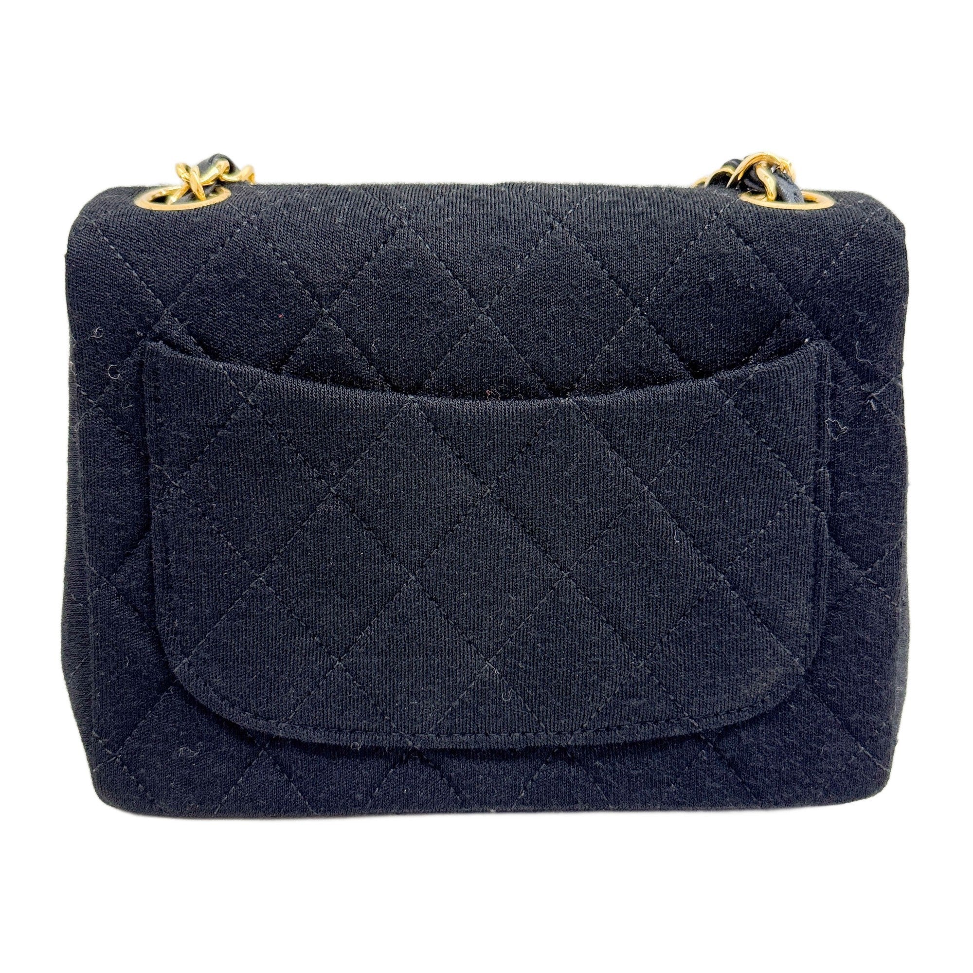 Mini Square Classic Flap 1986 Matelasse Black Cotton Shoulder Bag