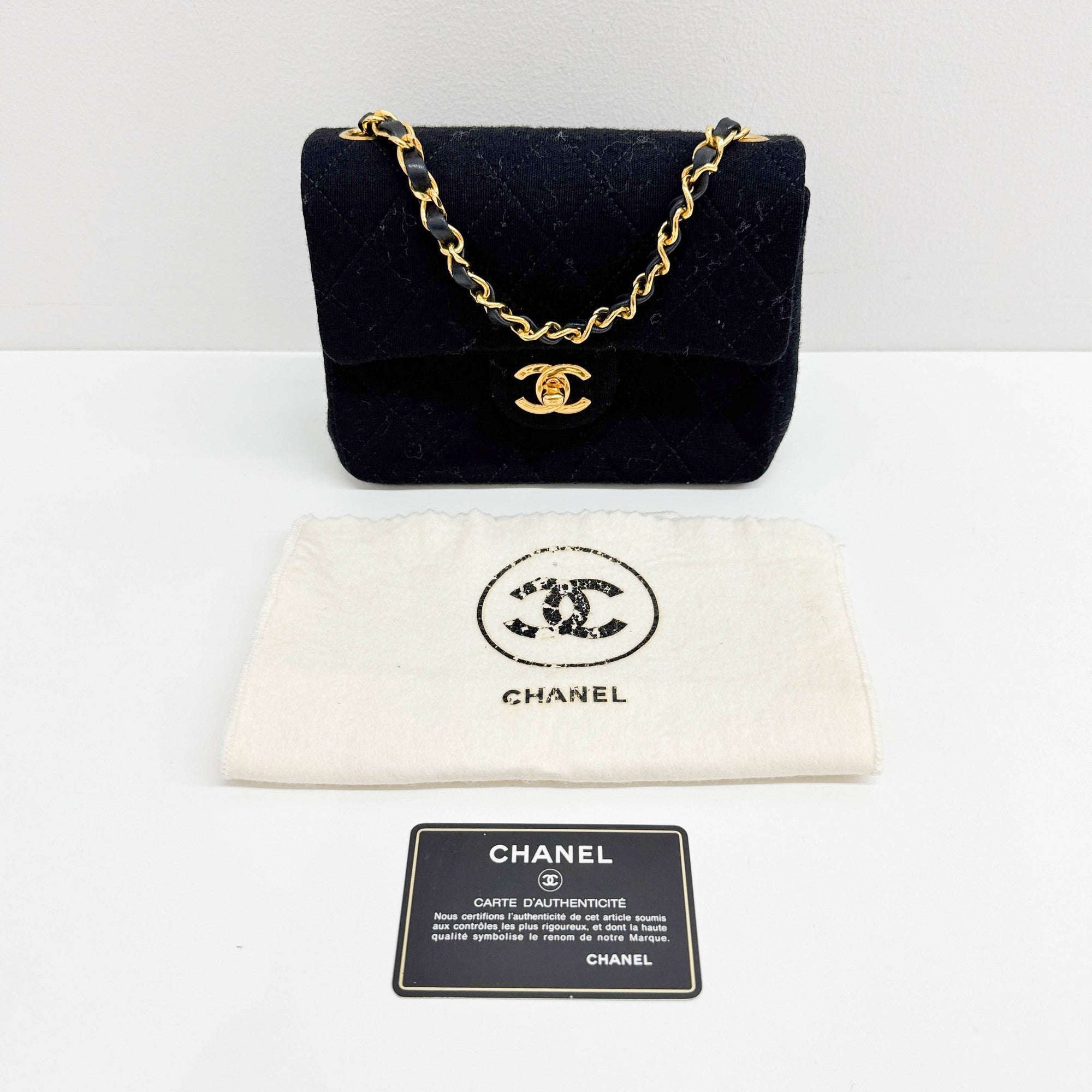 Mini Square Classic Flap 1986 Matelasse Black Cotton Shoulder Bag