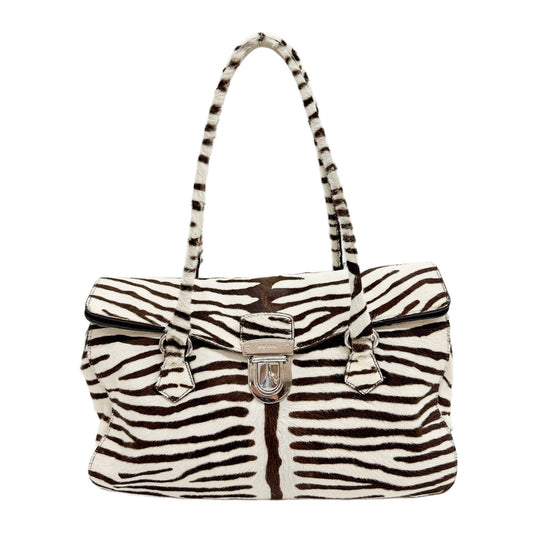Sybille White Zebra Print Pony Hair Shoulder Bag