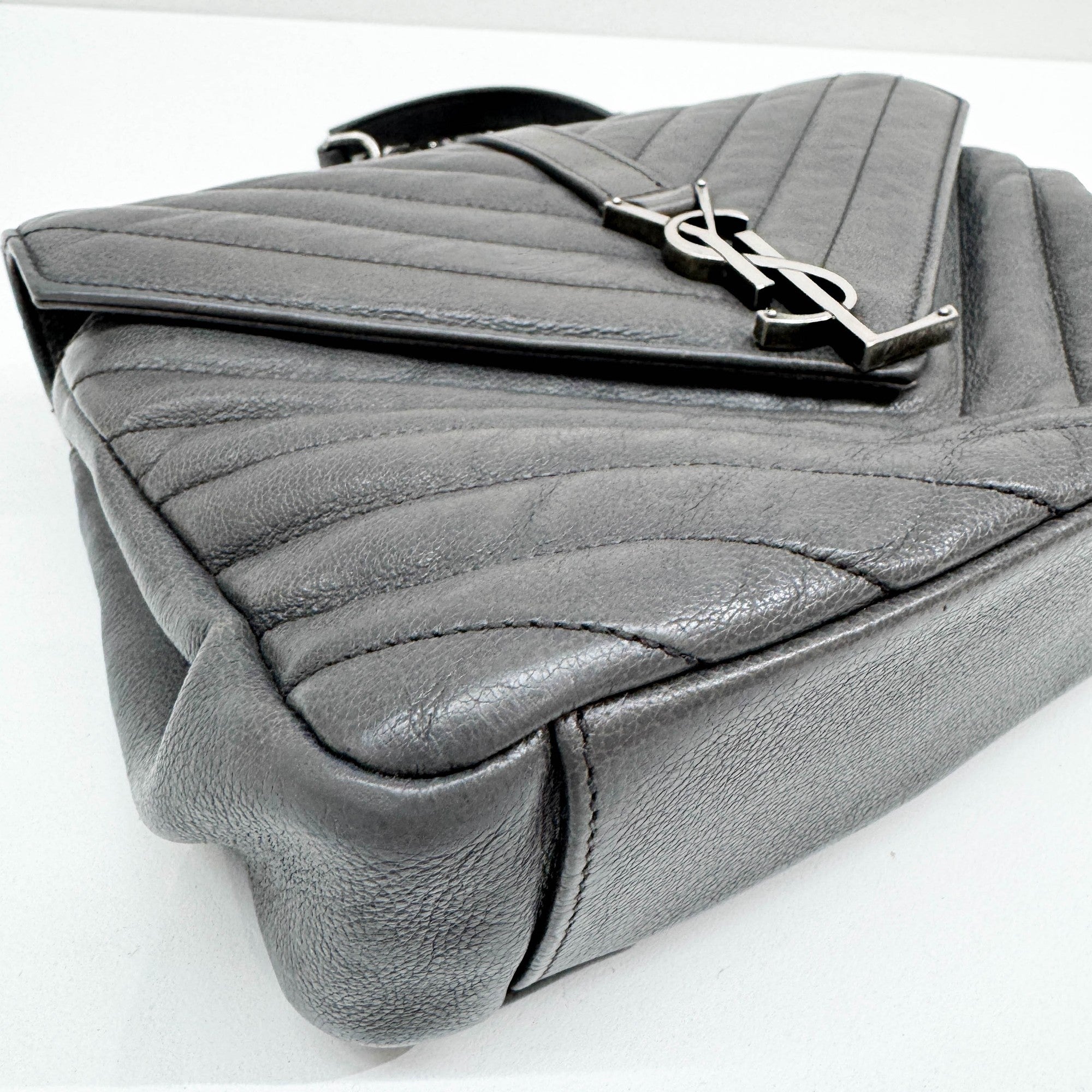 College Gray Leather Two Way Bag