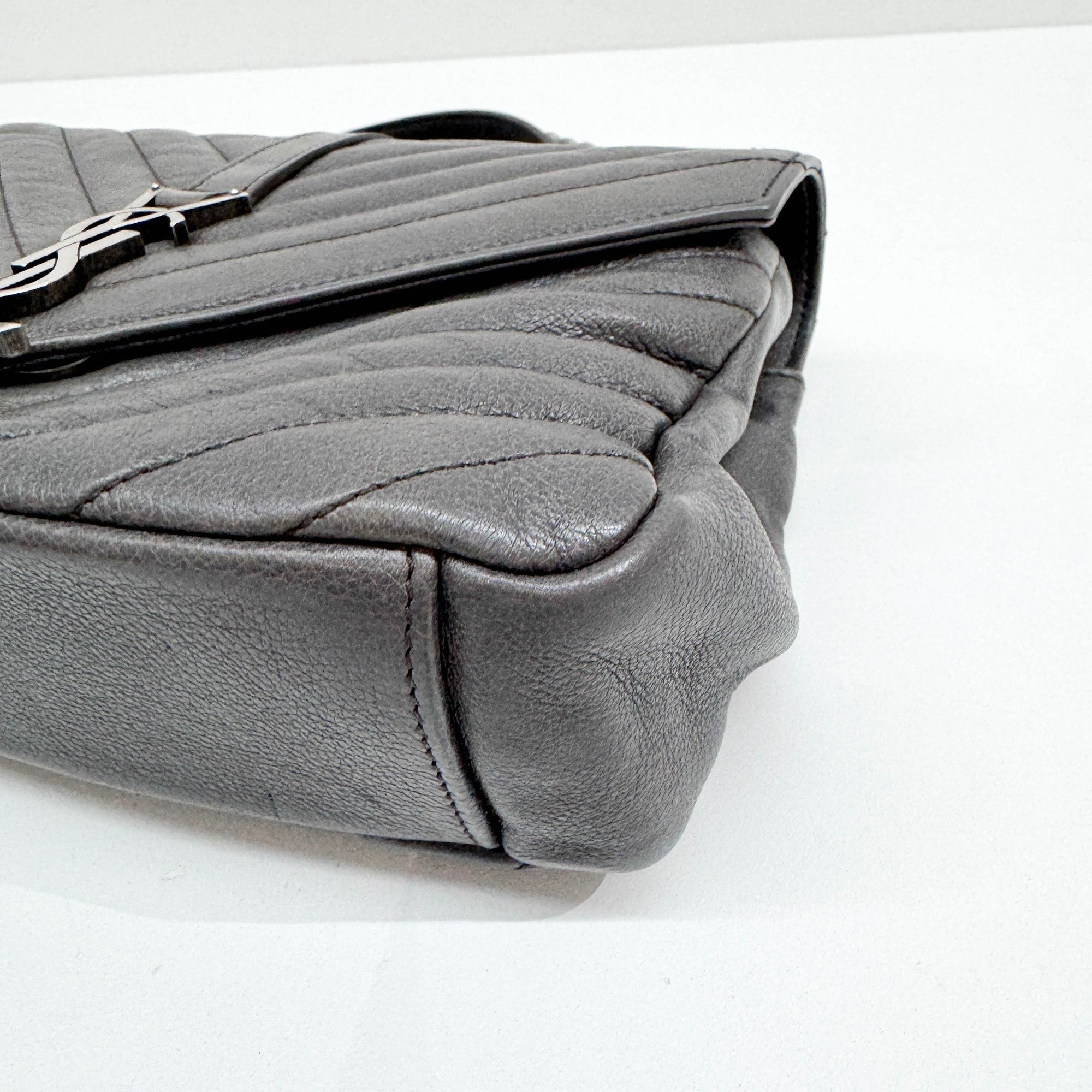 College Gray Leather Two Way Bag